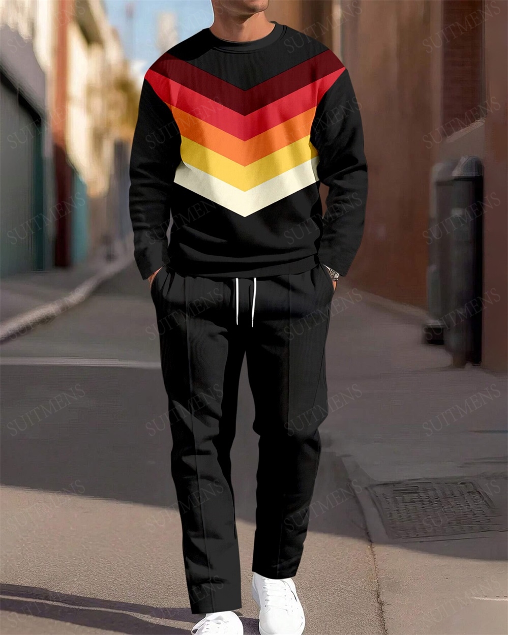 Men's classic colorblock round neck casual sports Set 485