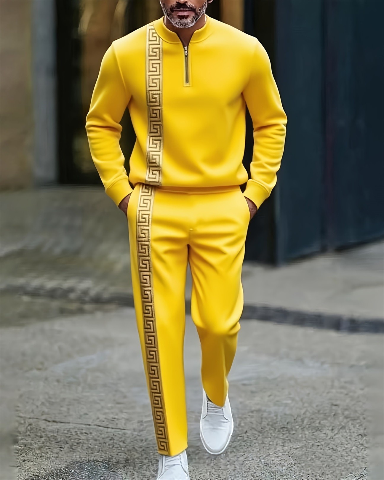 Men's Luxurious Printed Long Sleeve Trousers Suit 039