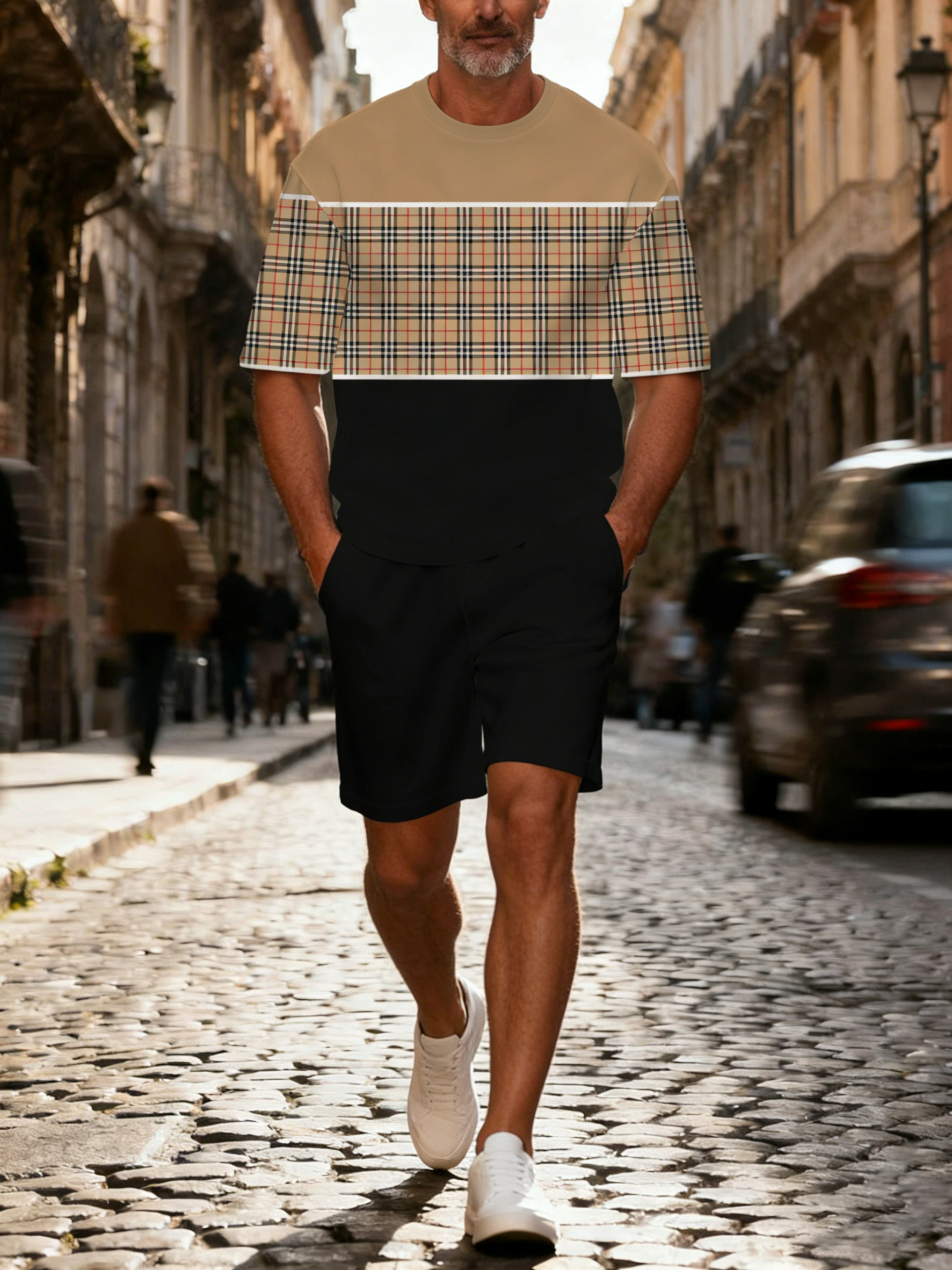 Men's Colorblock Summer Round Neck Set