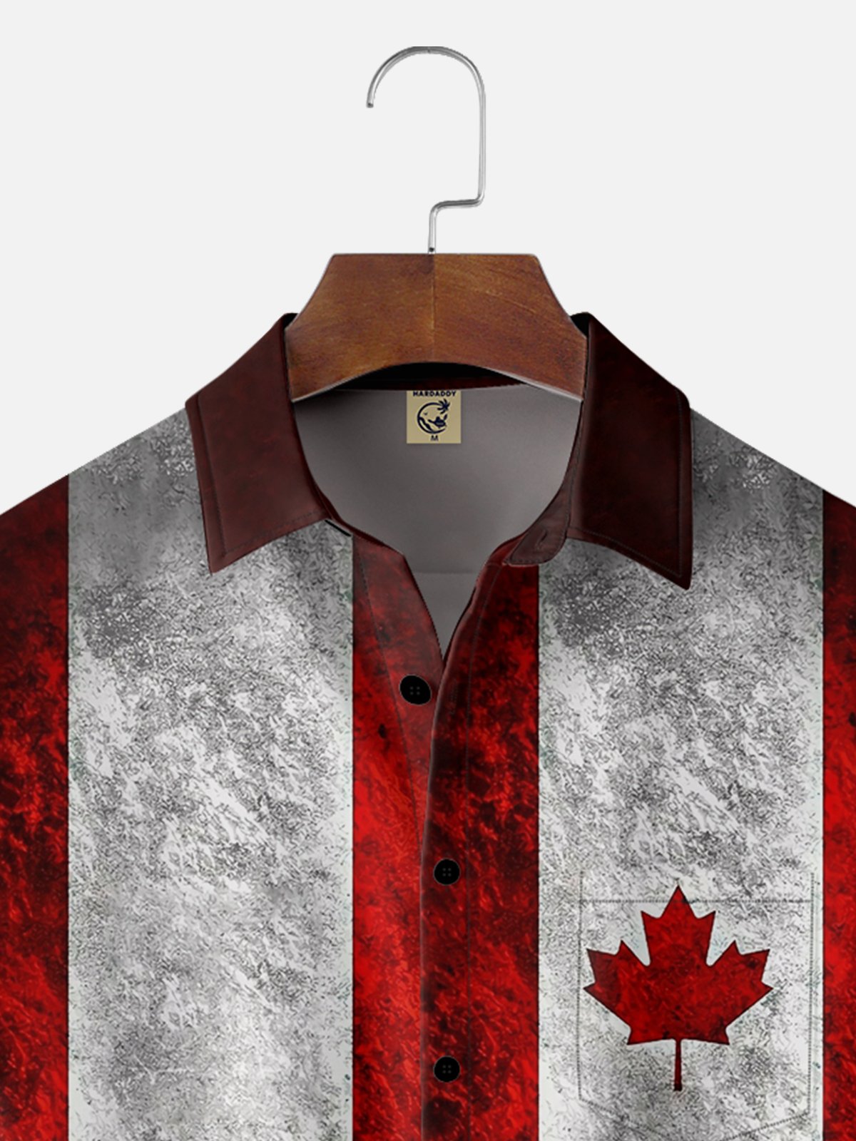 Moisture Wicking Canada Day Maple Leaf Chest Pocket Bowling Shirt