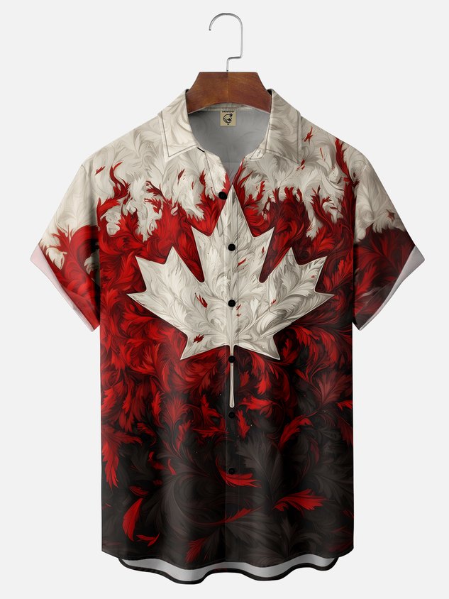 Moisture-wicking Canada Day Maple Leaf Chest Pocket Holiday Shirt