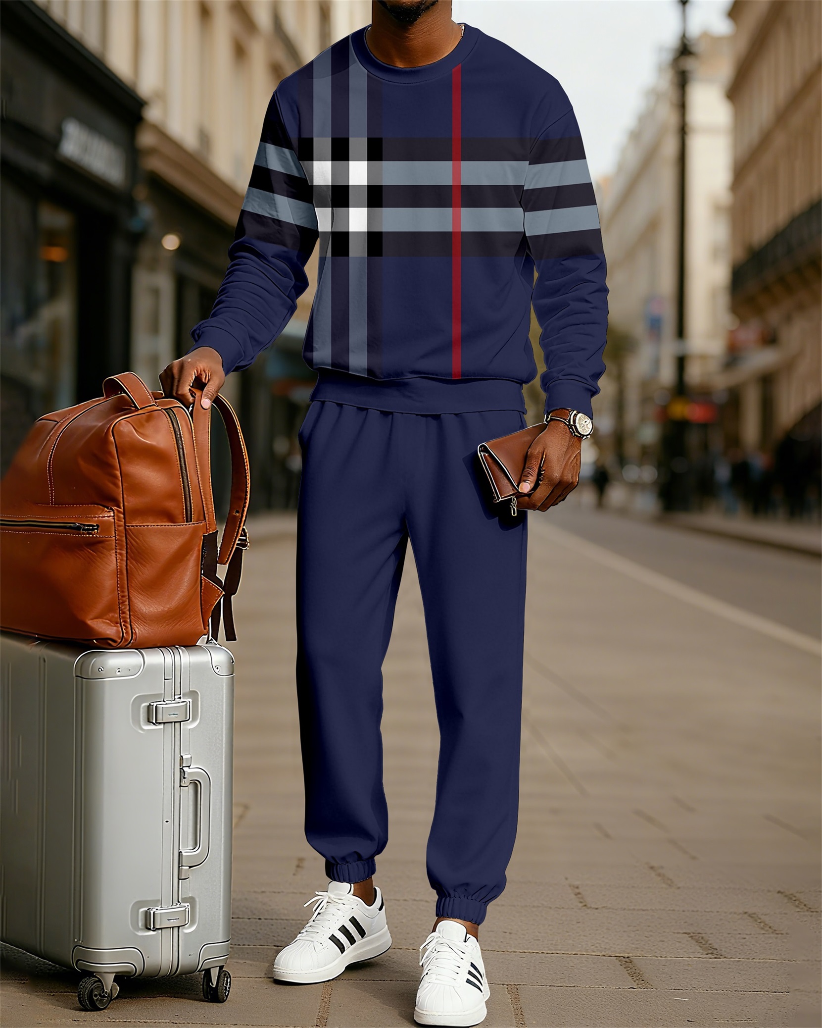 Men's Color-Block Printed Long-Sleeved Trouser Set 0011