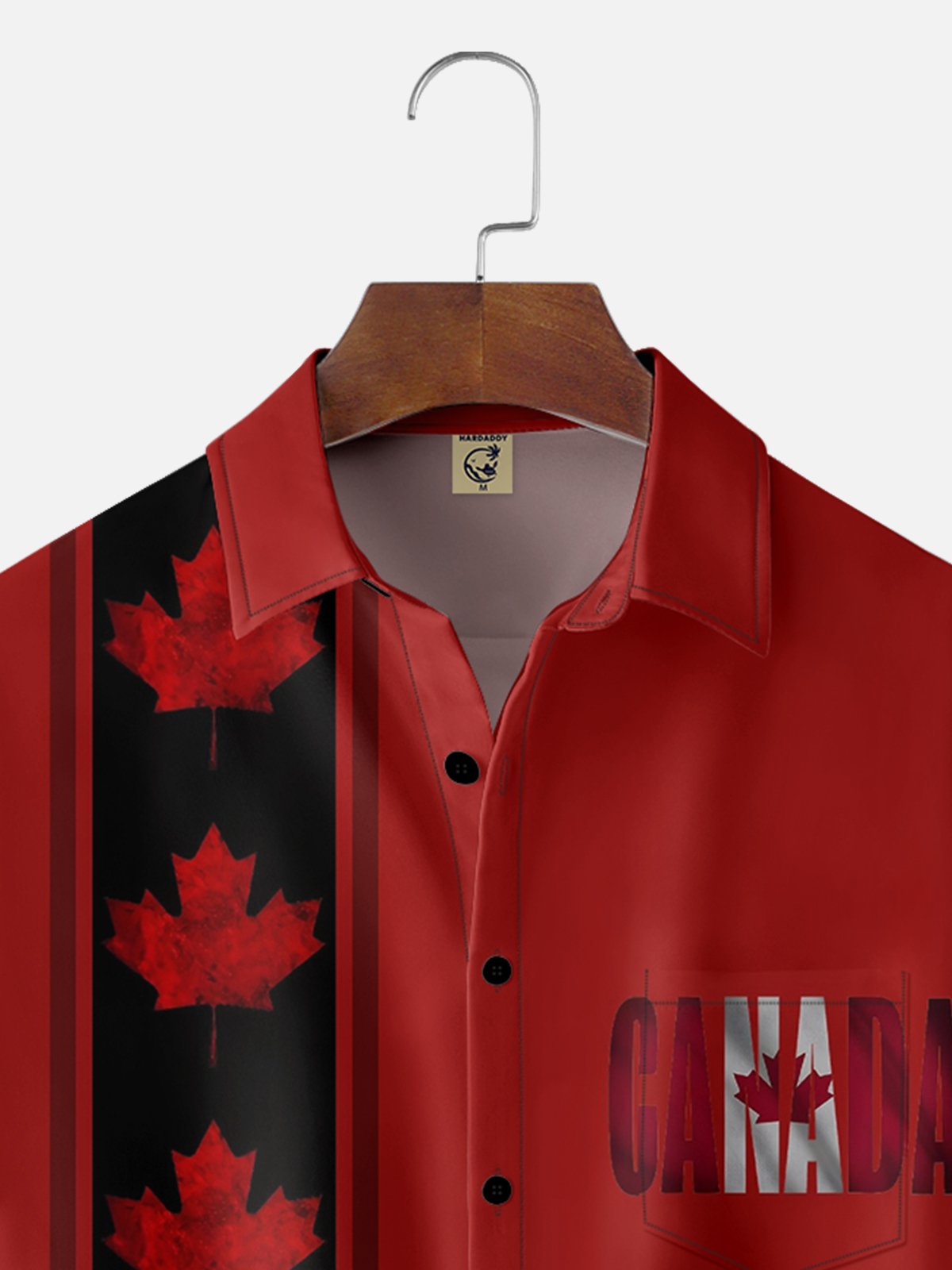 Moisture-wicking Canada Day Maple Leaf Art Red Chest Pocket Bowling Shirt