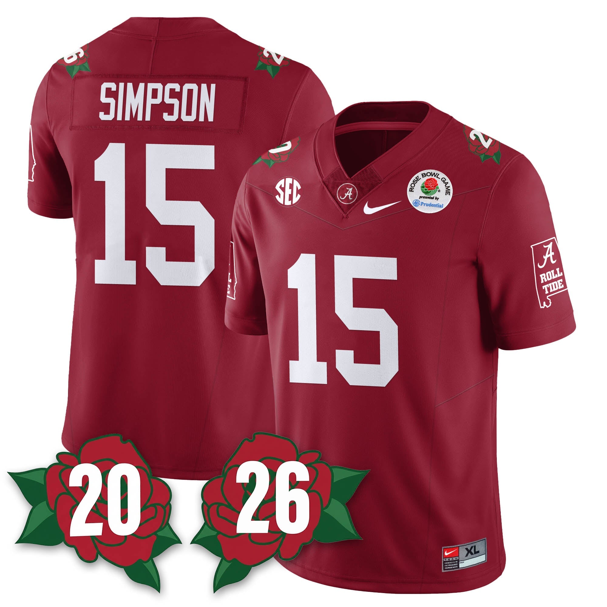 BAMA Rose Bowl Vapor Limited Football Jersey - All Stitched