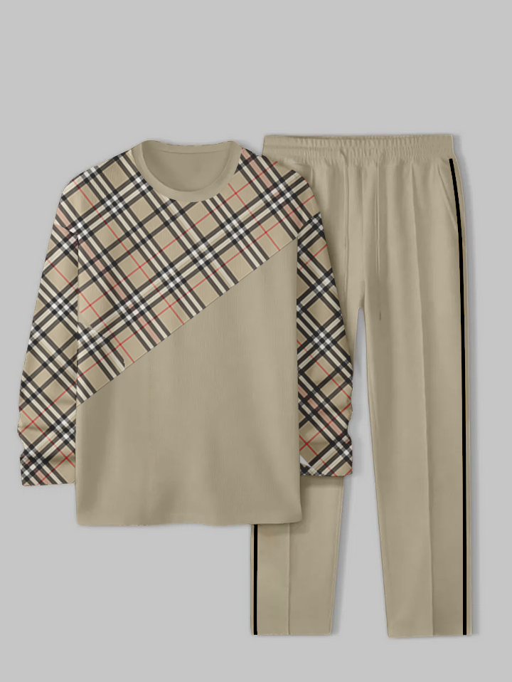 Men's Simple Colorblock Round Neck Casual Sports Set 092