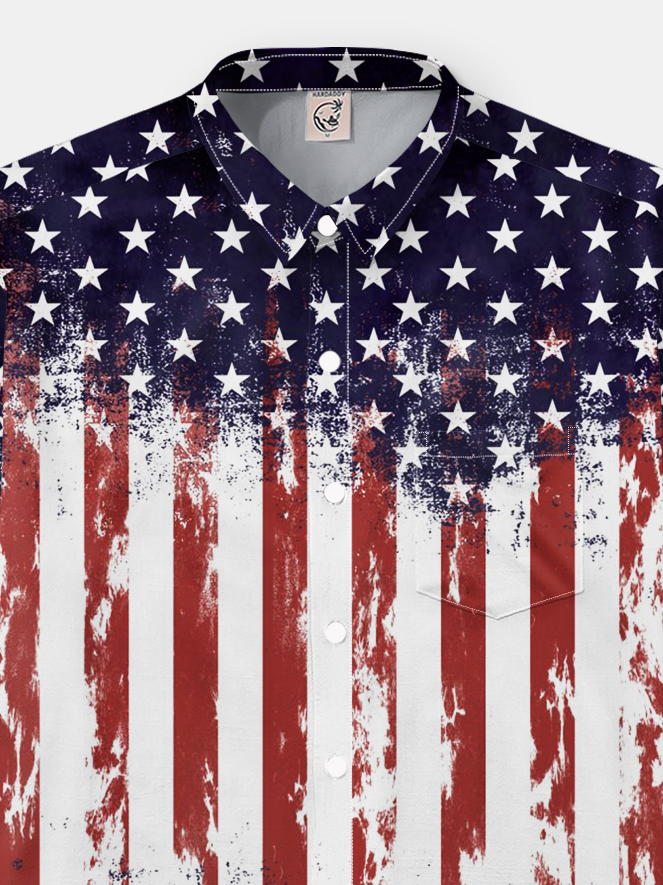 Moisture-wicking Independent Day American Flag USA Freedom Chest Pocket Patriotic Shirt