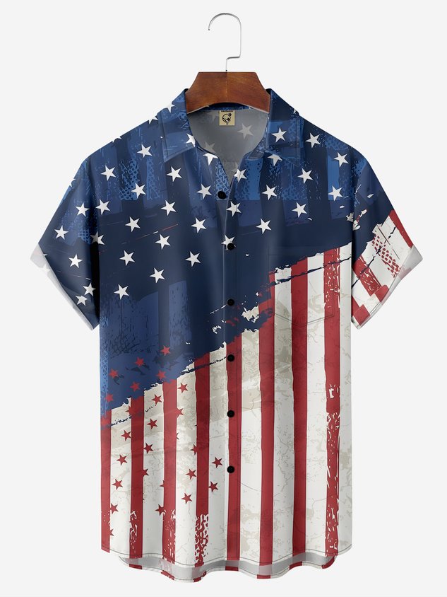  Moisture-wicking Memorial Day American Flag Chest Pocket Casual Shirt