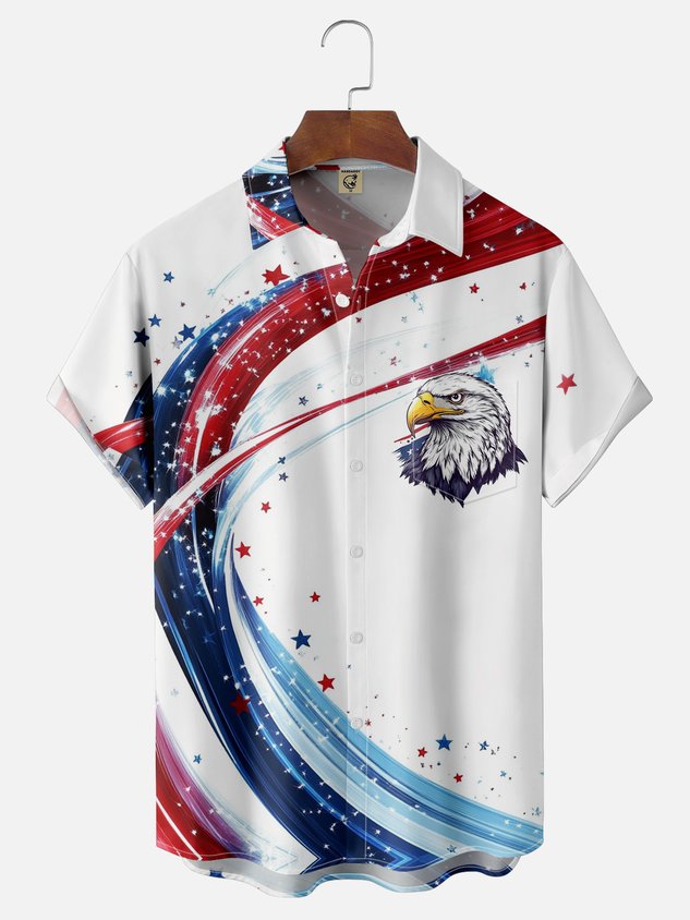 Moisture-wicking American Independence Day Memorial Day Chest Pocket Casual Shirt