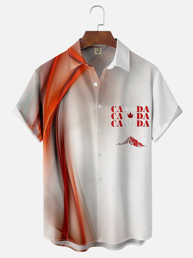 Moisture-wicking Abstract Art Canada Chest Pocket Bowling Shirt