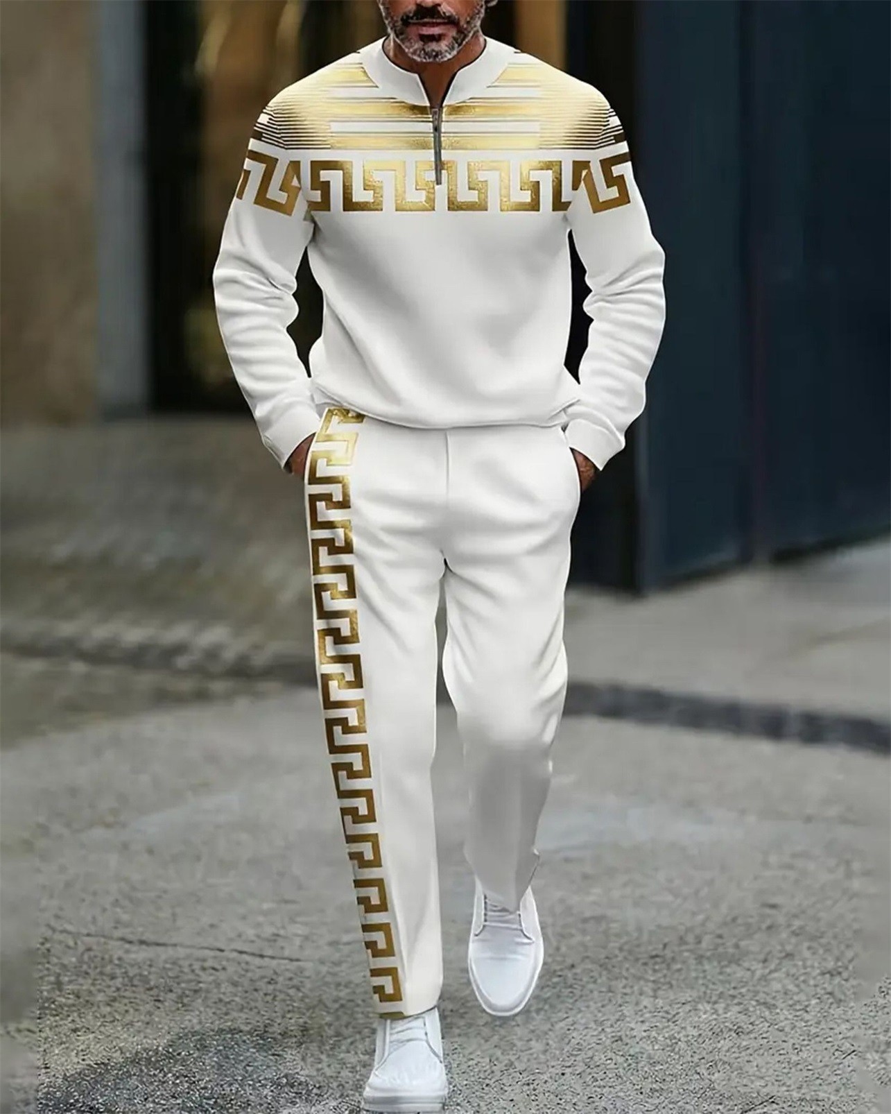 Men's Luxurious Printed Long Sleeve Trousers Suit 035