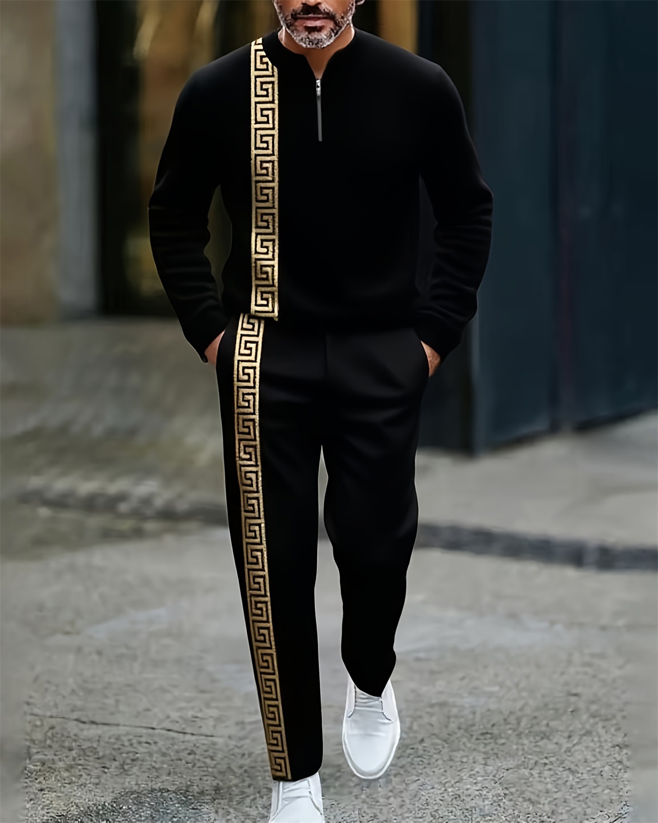 Men's Luxurious Printed Long Sleeve Trousers Suit 039