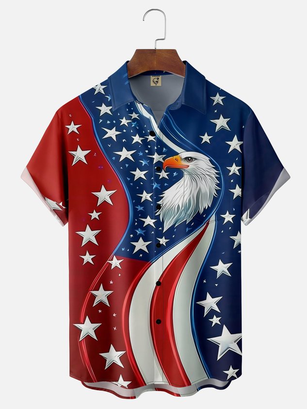Moisture-wicking American Flag Eagle Chest Pocket Casual Shirt