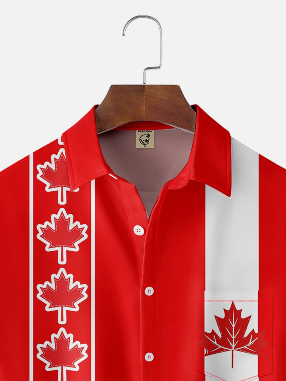 Moisture-wicking Canada Day Maple Leaf Chest Pocket Bowling Shirt