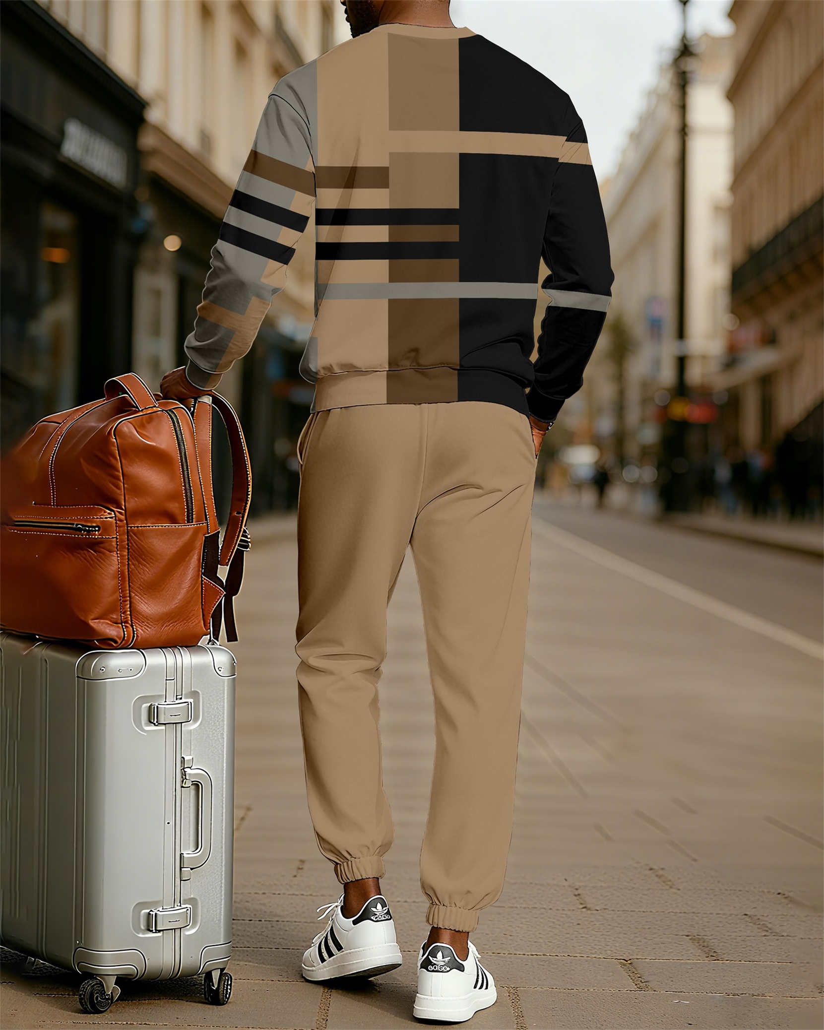 Men's Color-Block Printed Long-Sleeved Trouser Set 0008