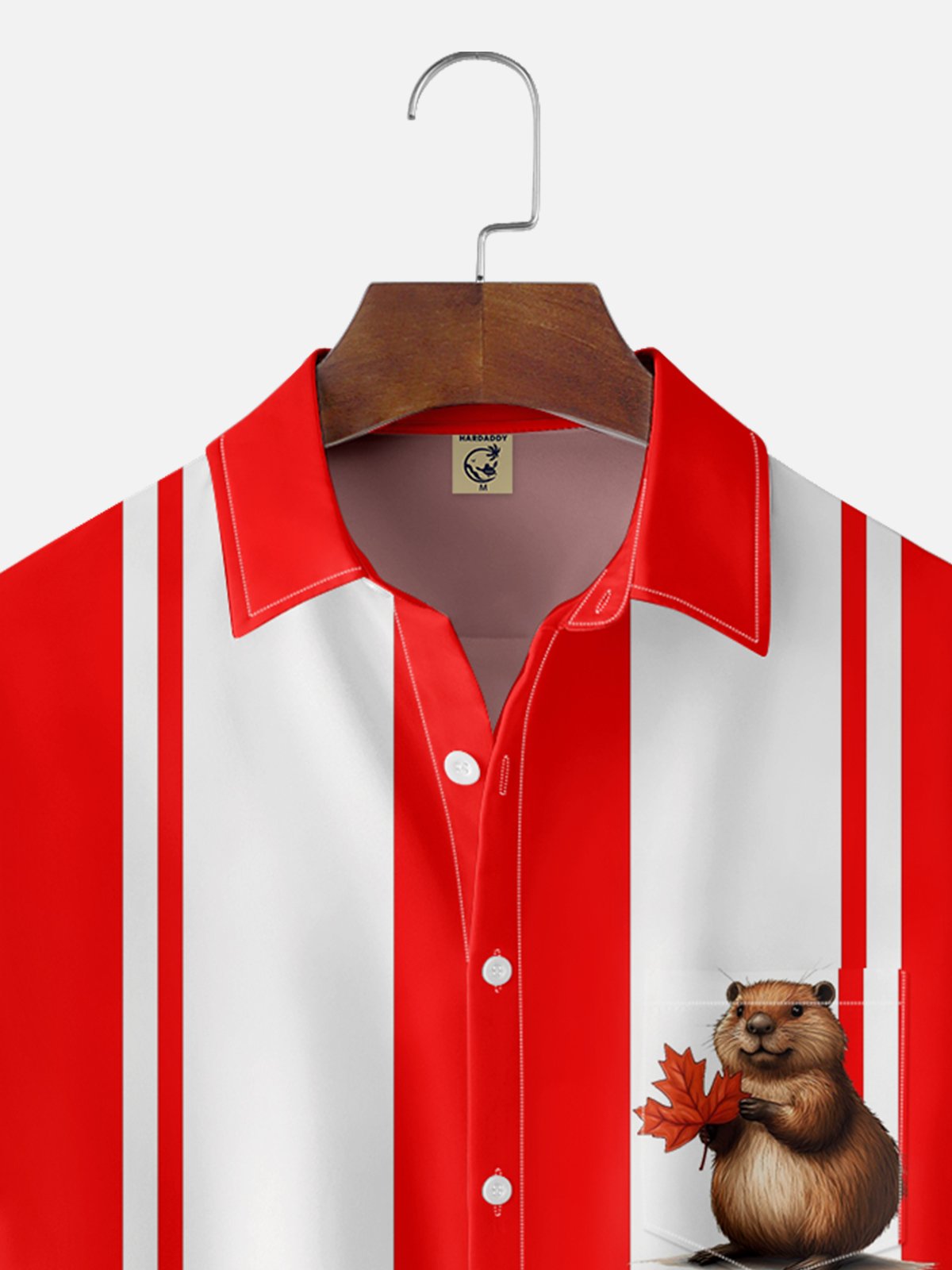 Moisture-wicking Canada Day Beaver Chest Pocket Bowling Shirt