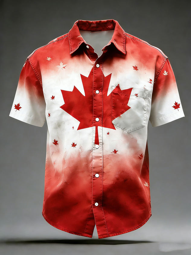 Moisture Wicking Canada Day Maple Leaf Chest Pocke Holiday Hawaiian Shirt