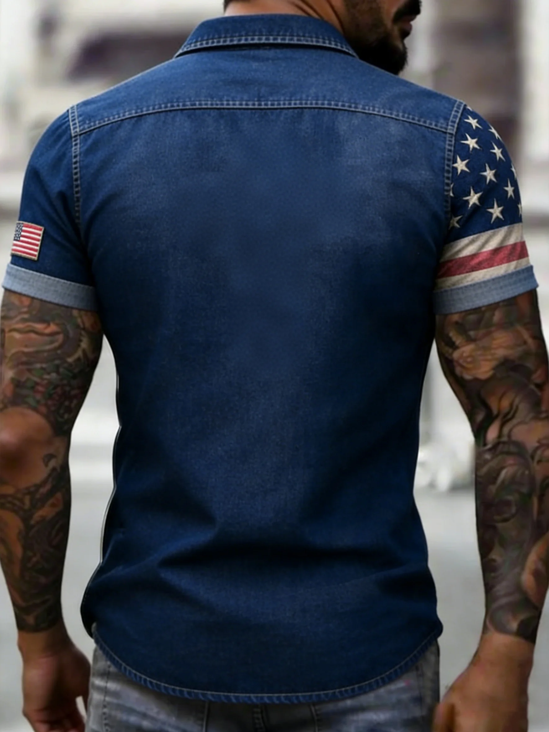 Moisture-wicking American Independence Day Cross Chest Pocket Casual Shirt