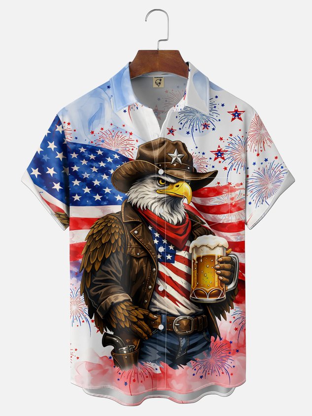 Moisture Wicking American Flag American Eagle Beer 250th Anniversary Chest Pocket Holiday Shirt