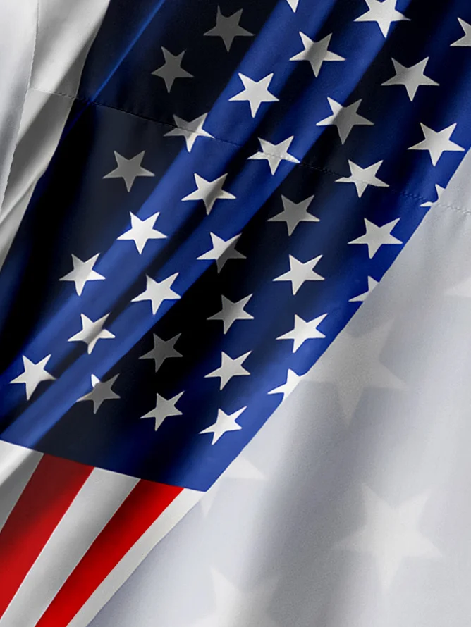 Tall Size Moisture-wicking American Flag Chest Pocket Casual Shirt