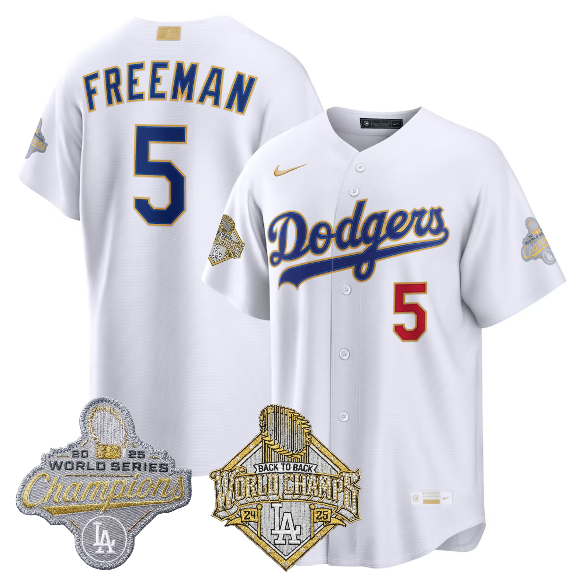 LAD 2026 Gold Collection Stadium Jersey - Back to Back Champions Patch - All Stitched