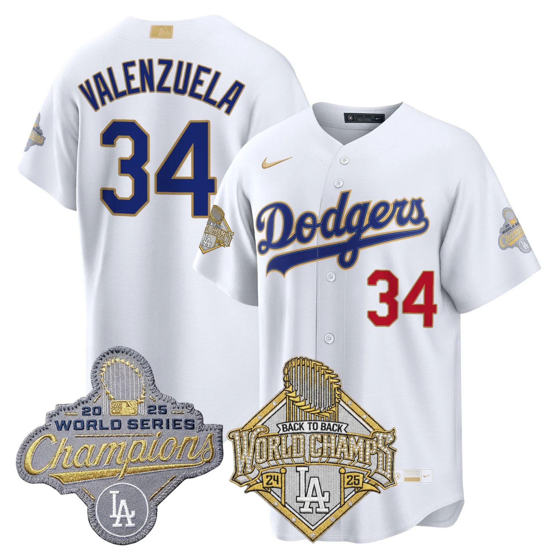 LAD 2026 Gold Collection Stadium Jersey - Back to Back Champions Patch - All Stitched