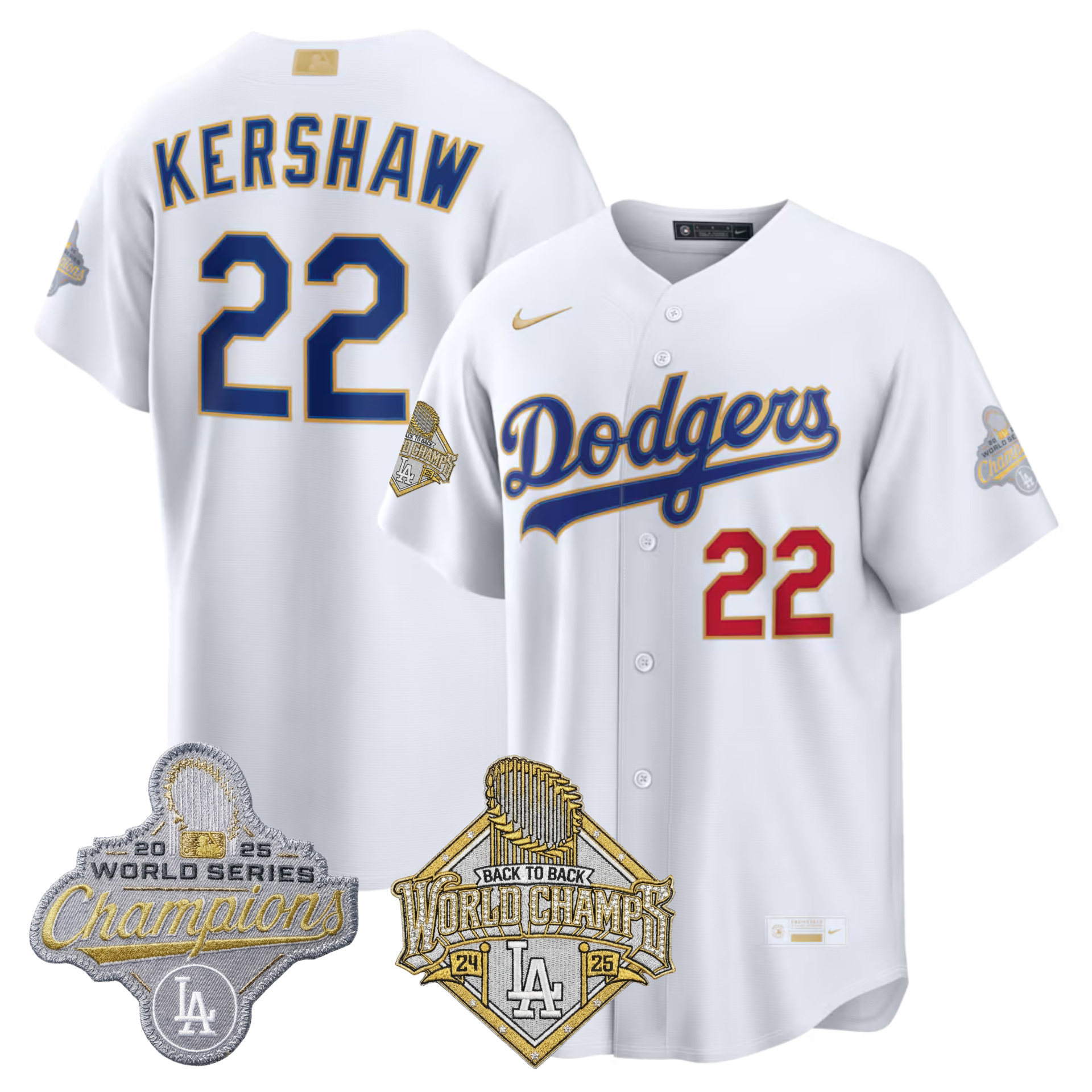 LAD 2026 Gold Collection Stadium Jersey - Back to Back Champions Patch - All Stitched