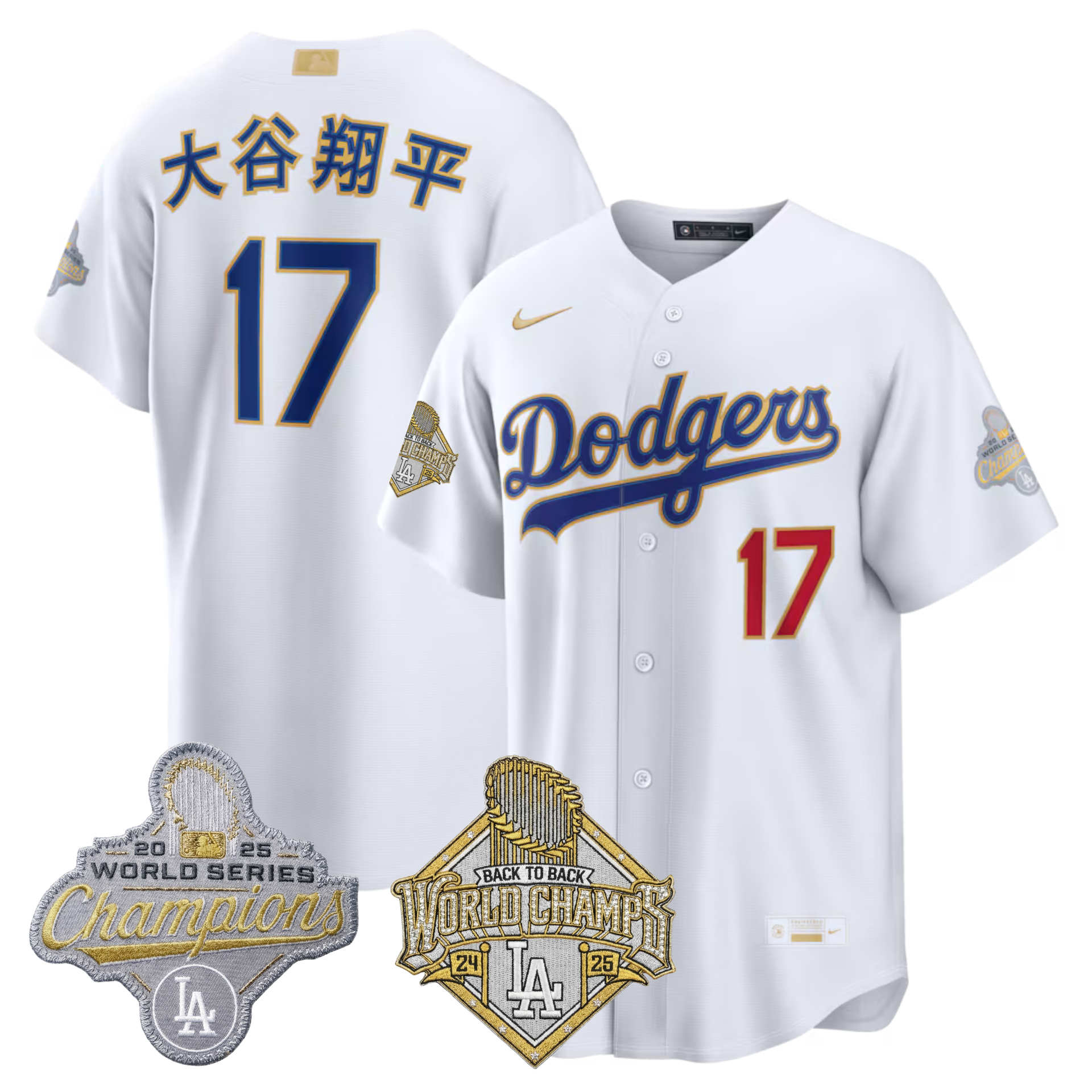 LAD 2026 Gold Collection Stadium Jersey - Back to Back Champions Patch - All Stitched
