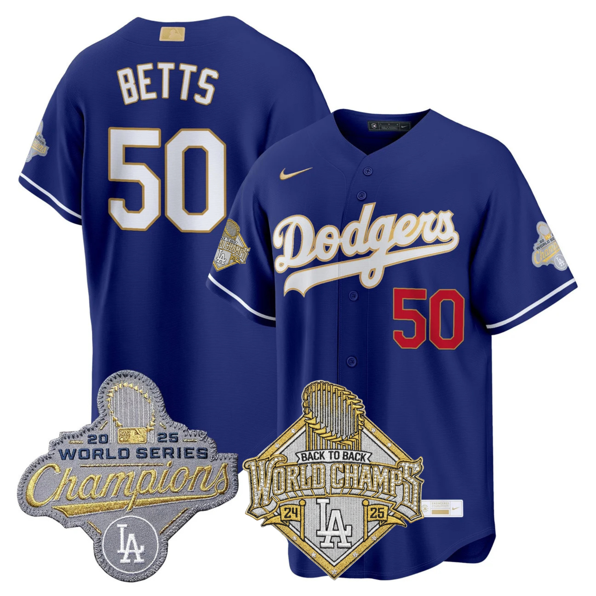 LAD 2026 Gold Collection Stadium Jersey - Back to Back Champions Patch - All Stitched