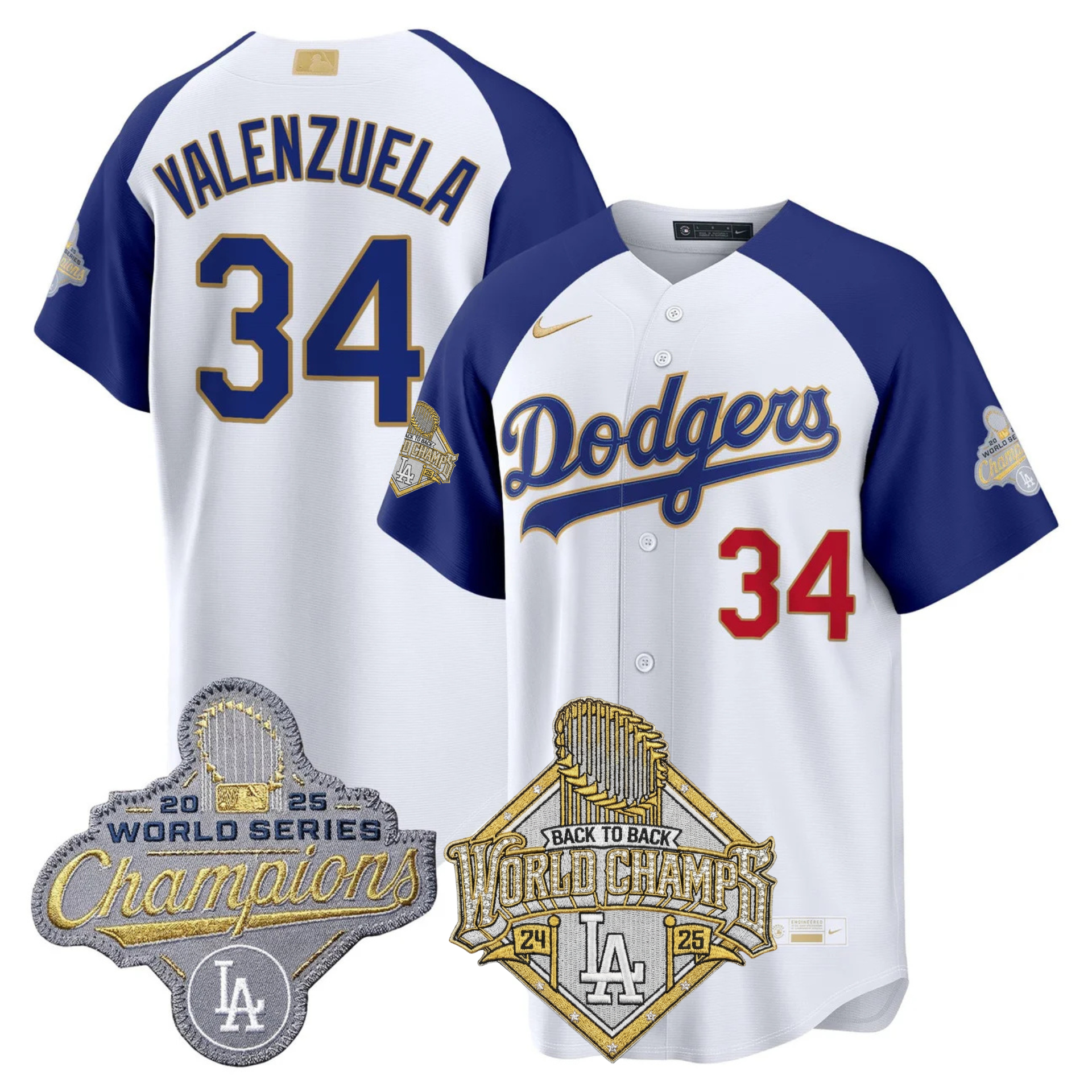 LAD 2026 Gold Collection Stadium Jersey - Back to Back Champions Patch - All Stitched