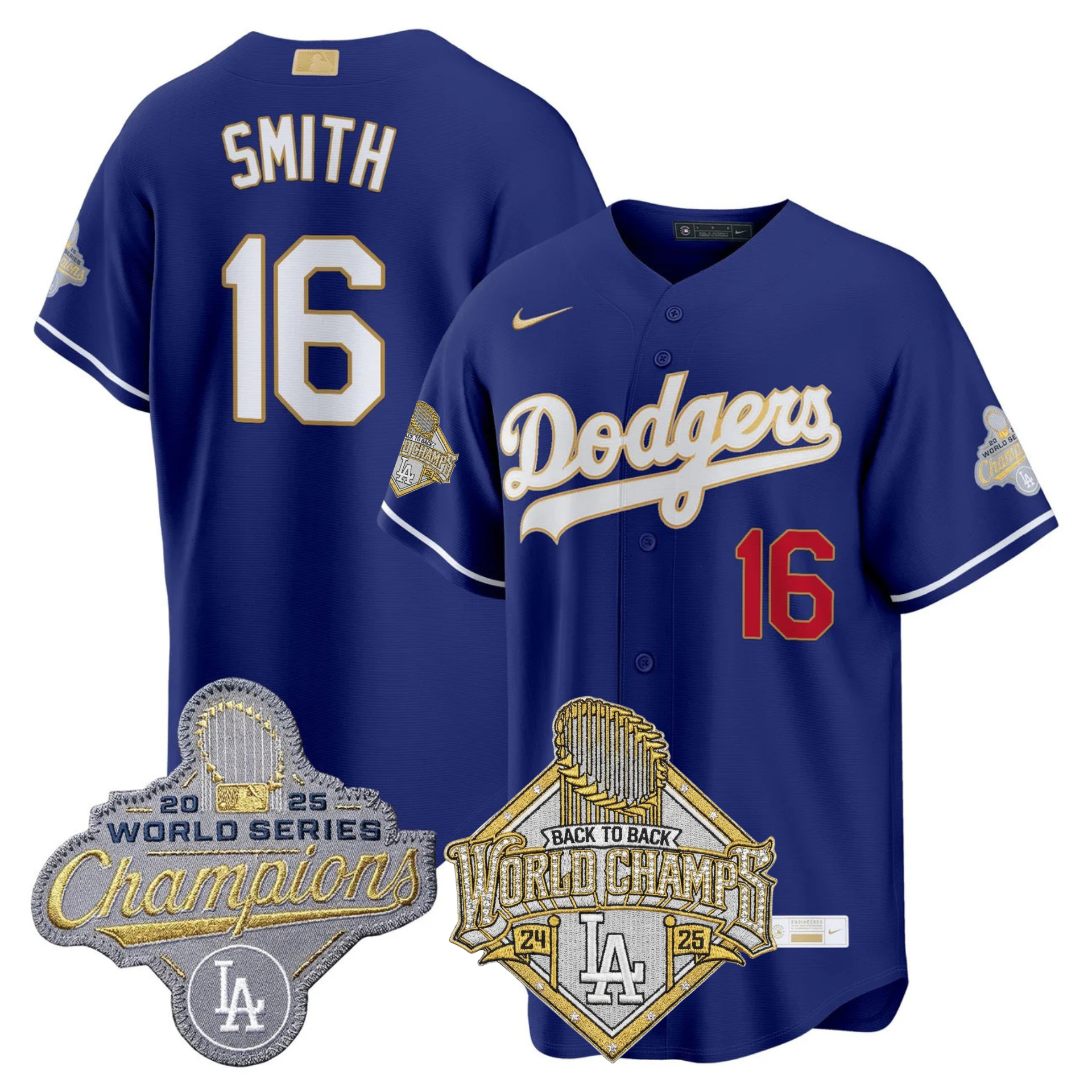 LAD 2026 Gold Collection Stadium Jersey - Back to Back Champions Patch - All Stitched