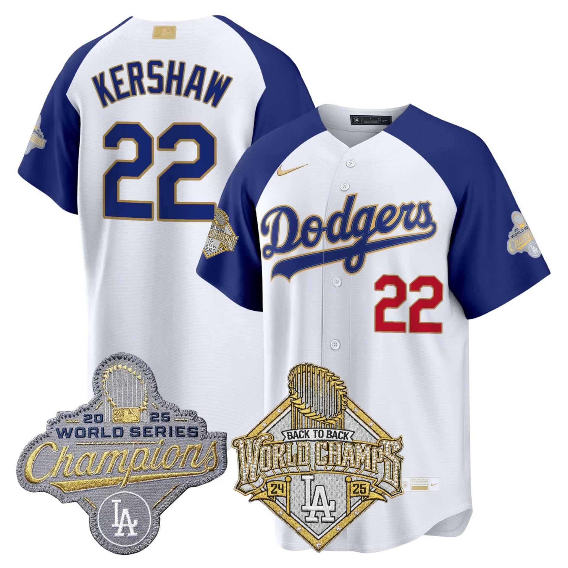 LAD 2026 Gold Collection Stadium Jersey - Back to Back Champions Patch - All Stitched
