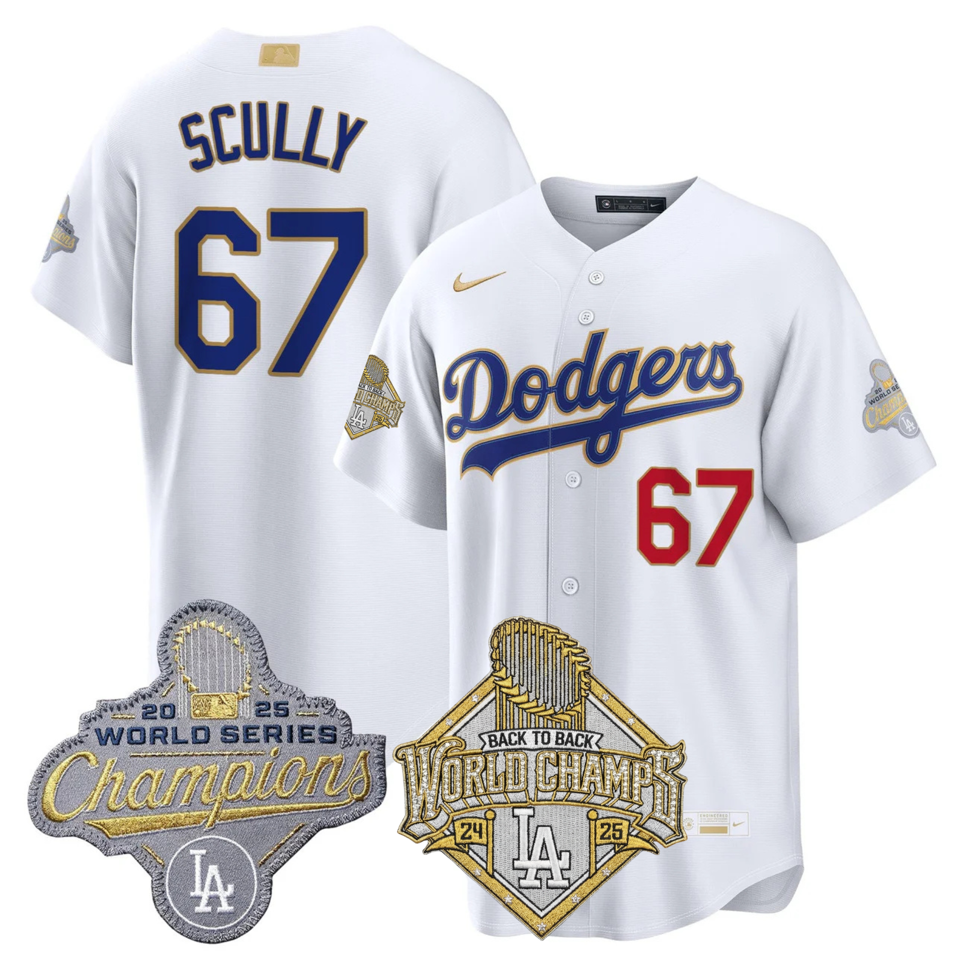 LAD 2026 Gold Collection Stadium Jersey - Back to Back Champions Patch - All Stitched