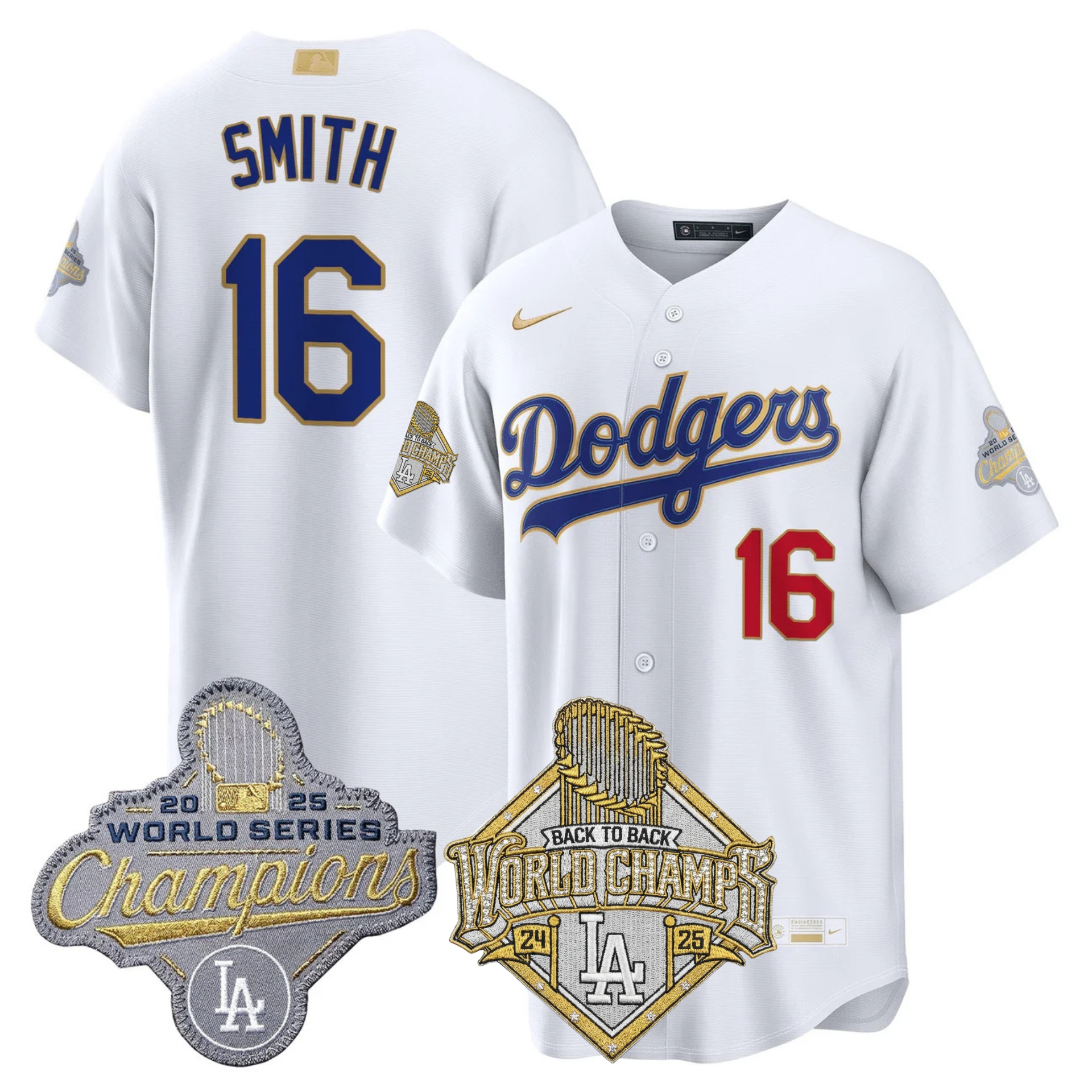 LAD 2026 Gold Collection Stadium Jersey - Back to Back Champions Patch - All Stitched