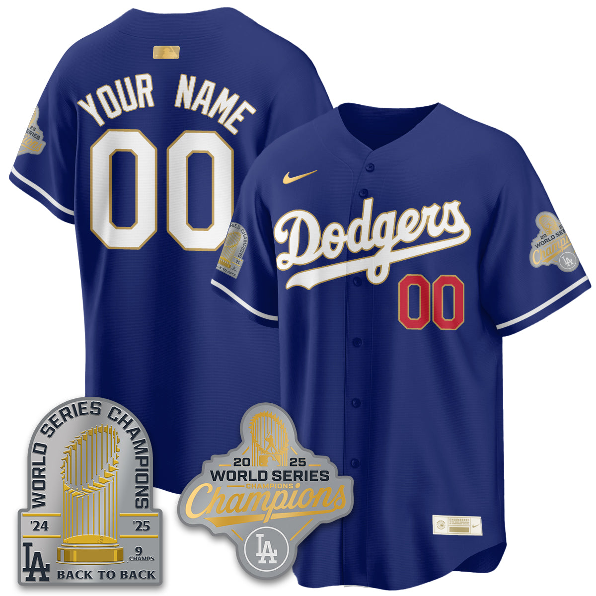LAD Gold Collection Stadium Vapor Limited Custom Jersey - 9x Champs - All Stitched