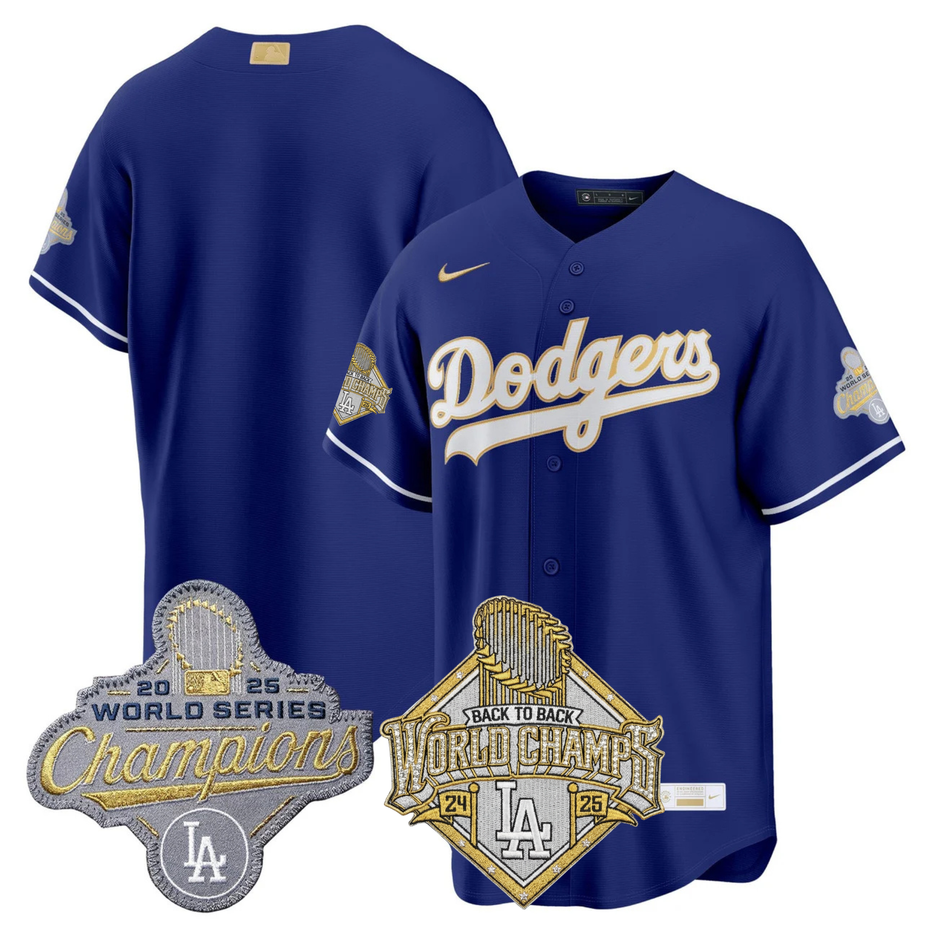 LAD 2026 Gold Collection Stadium Jersey - Back to Back Champions Patch - All Stitched