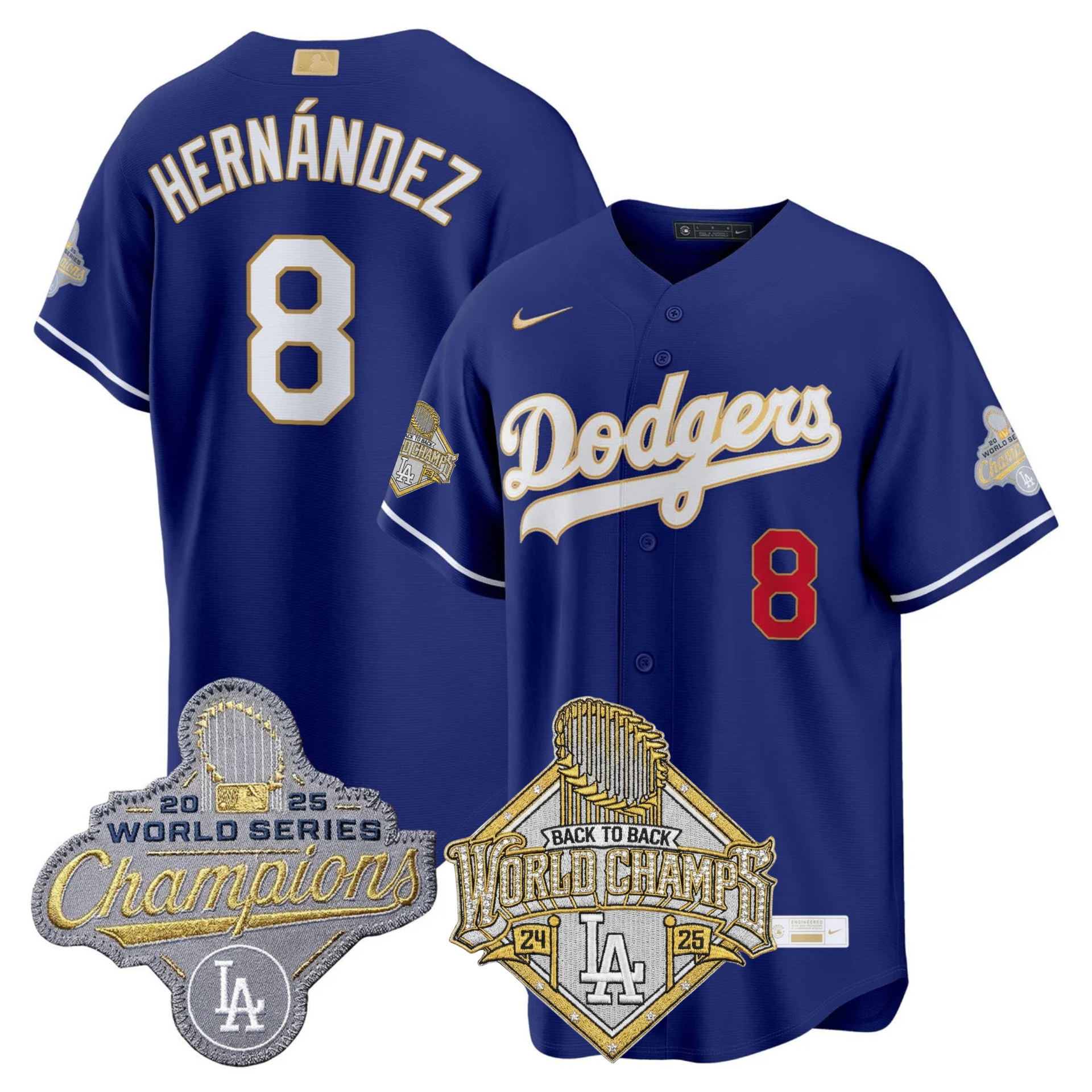 LAD 2026 Gold Collection Stadium Jersey - Back to Back Champions Patch - All Stitched