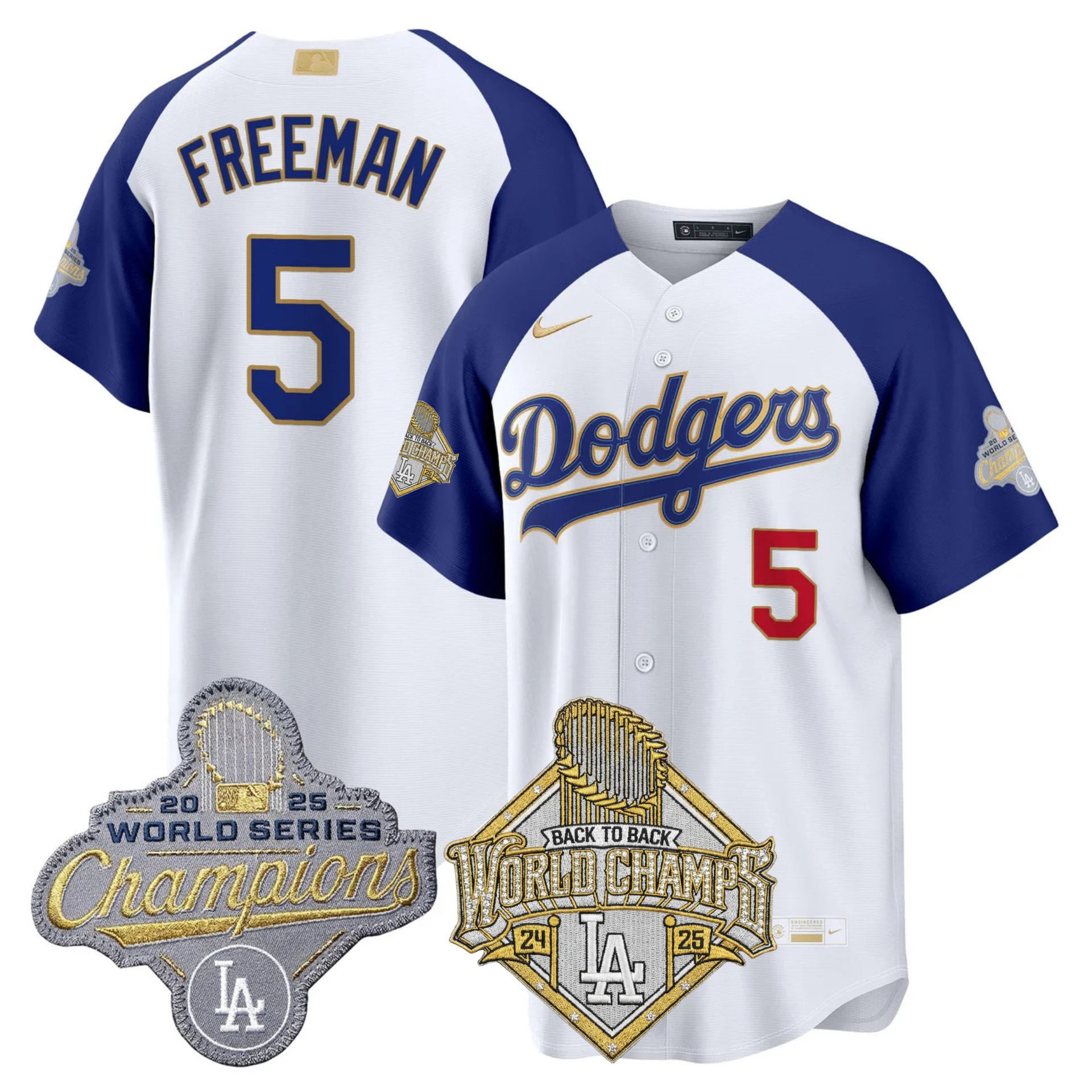 LAD 2026 Gold Collection Stadium Jersey - Back to Back Champions Patch - All Stitched