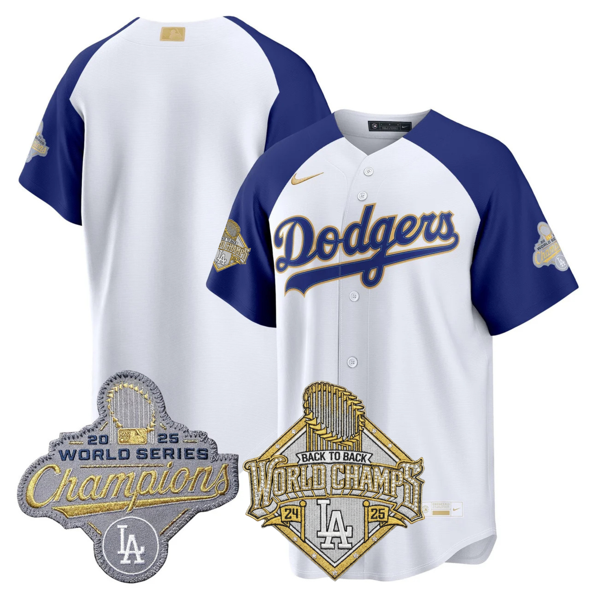LAD 2026 Gold Collection Stadium Jersey - Back to Back Champions Patch - All Stitched