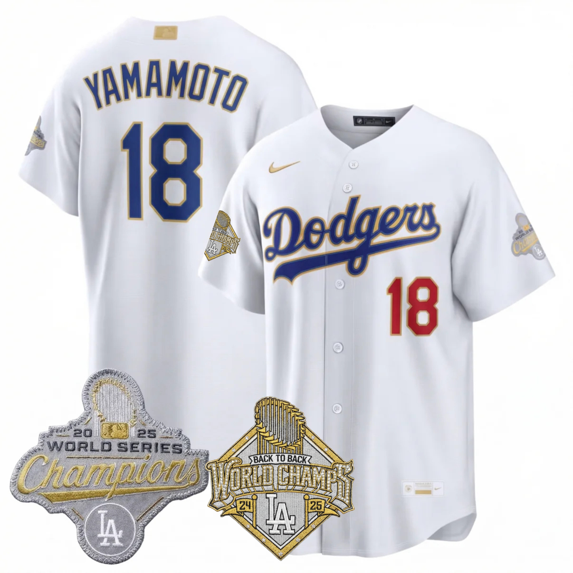 LAD 2026 Gold Collection Stadium Jersey - Back to Back Champions Patch - All Stitched