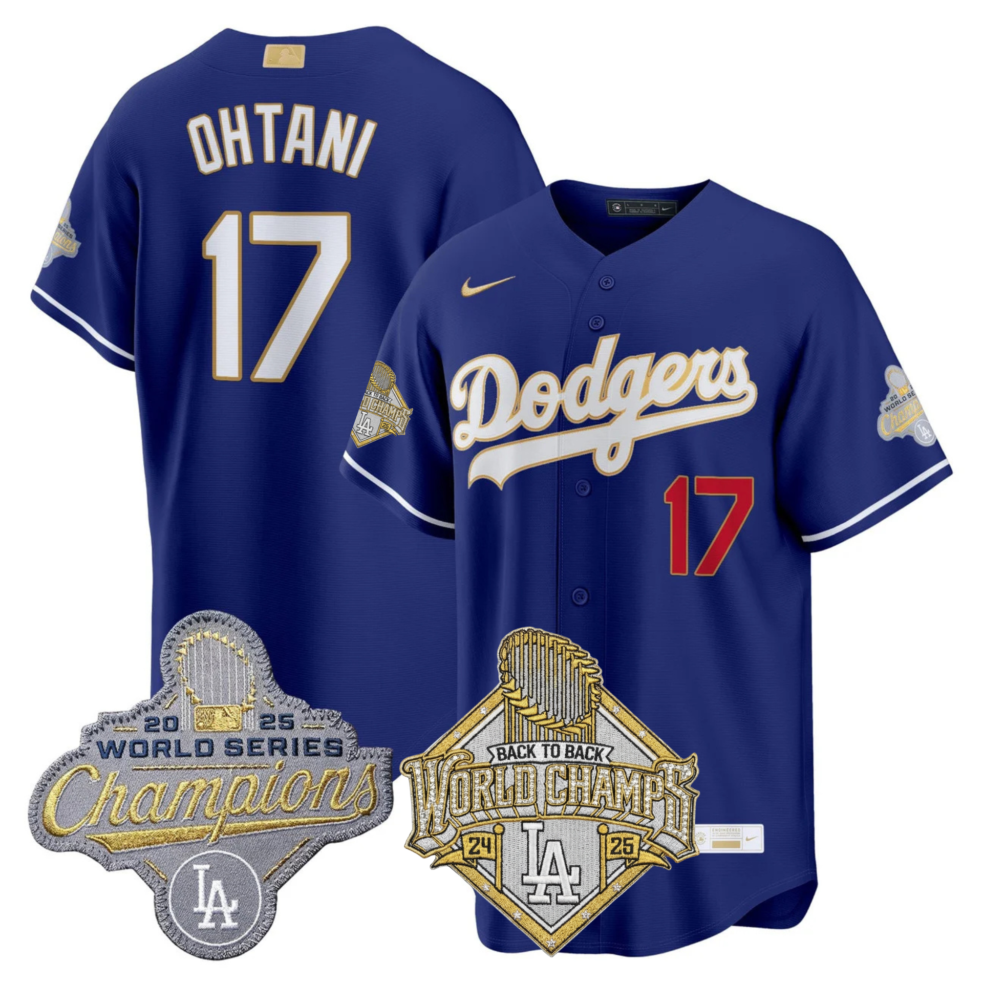 LAD 2026 Gold Collection Stadium Jersey - Back to Back Champions Patch - All Stitched