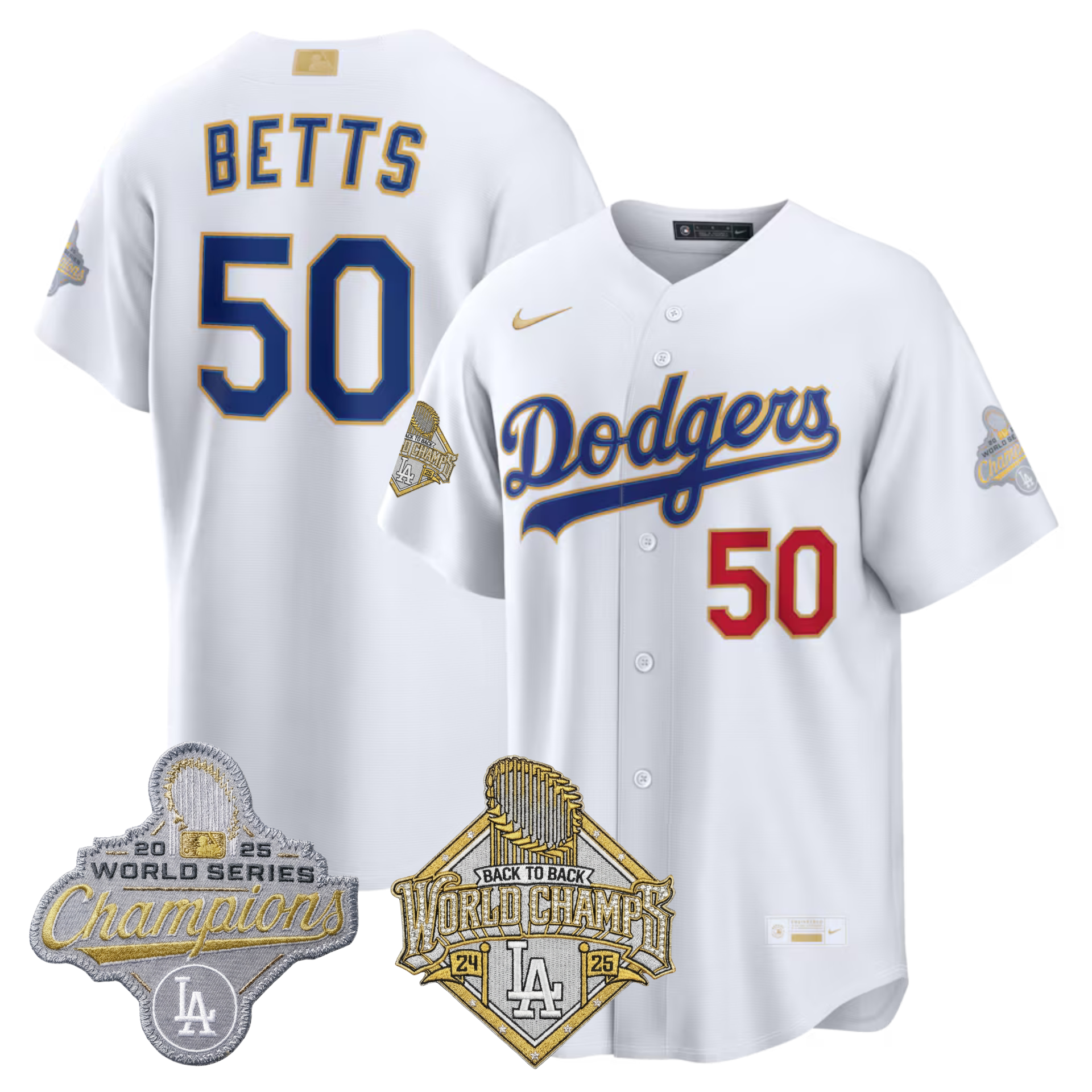 LAD 2026 Gold Collection Stadium Jersey - Back to Back Champions Patch - All Stitched