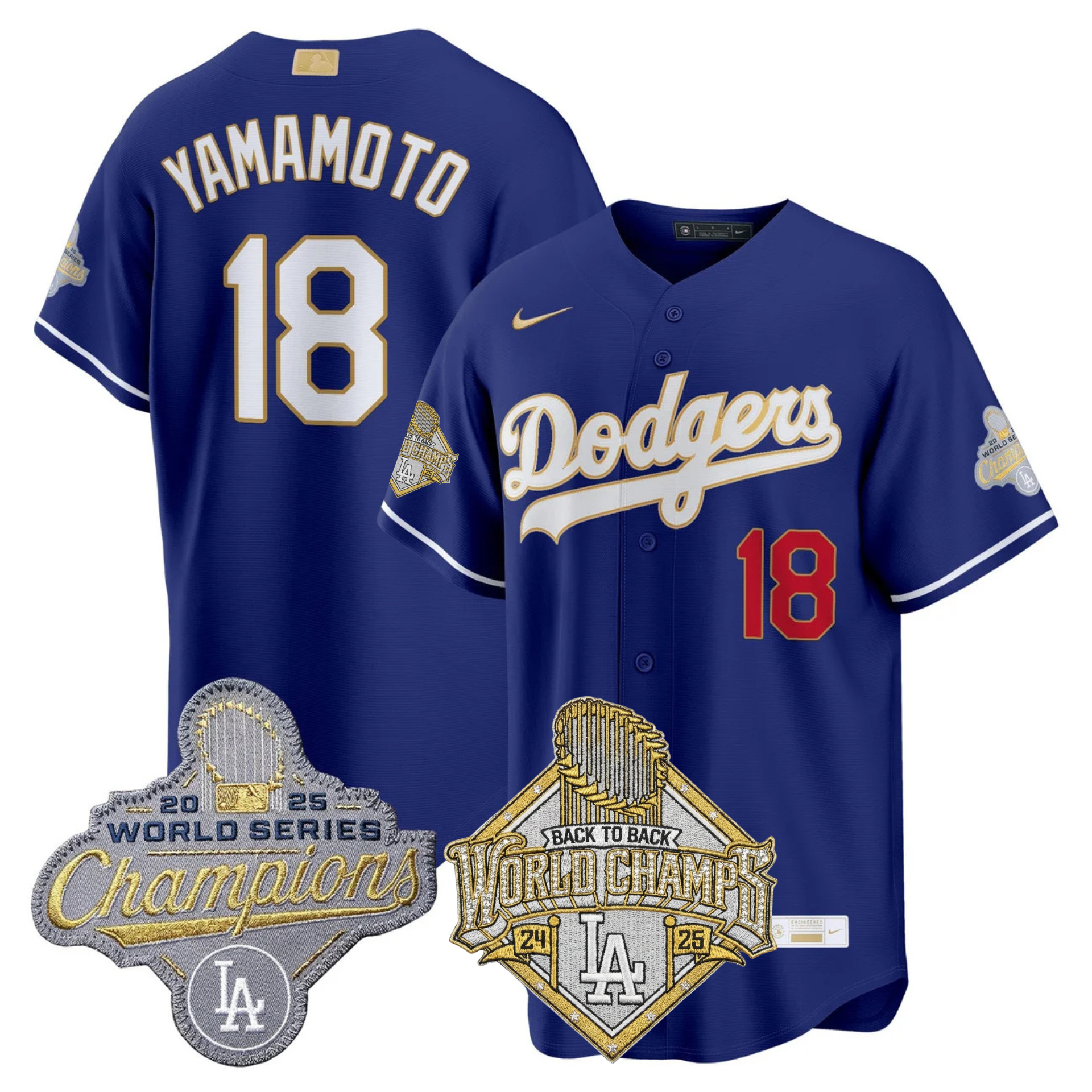 LAD 2026 Gold Collection Stadium Jersey - Back to Back Champions Patch - All Stitched