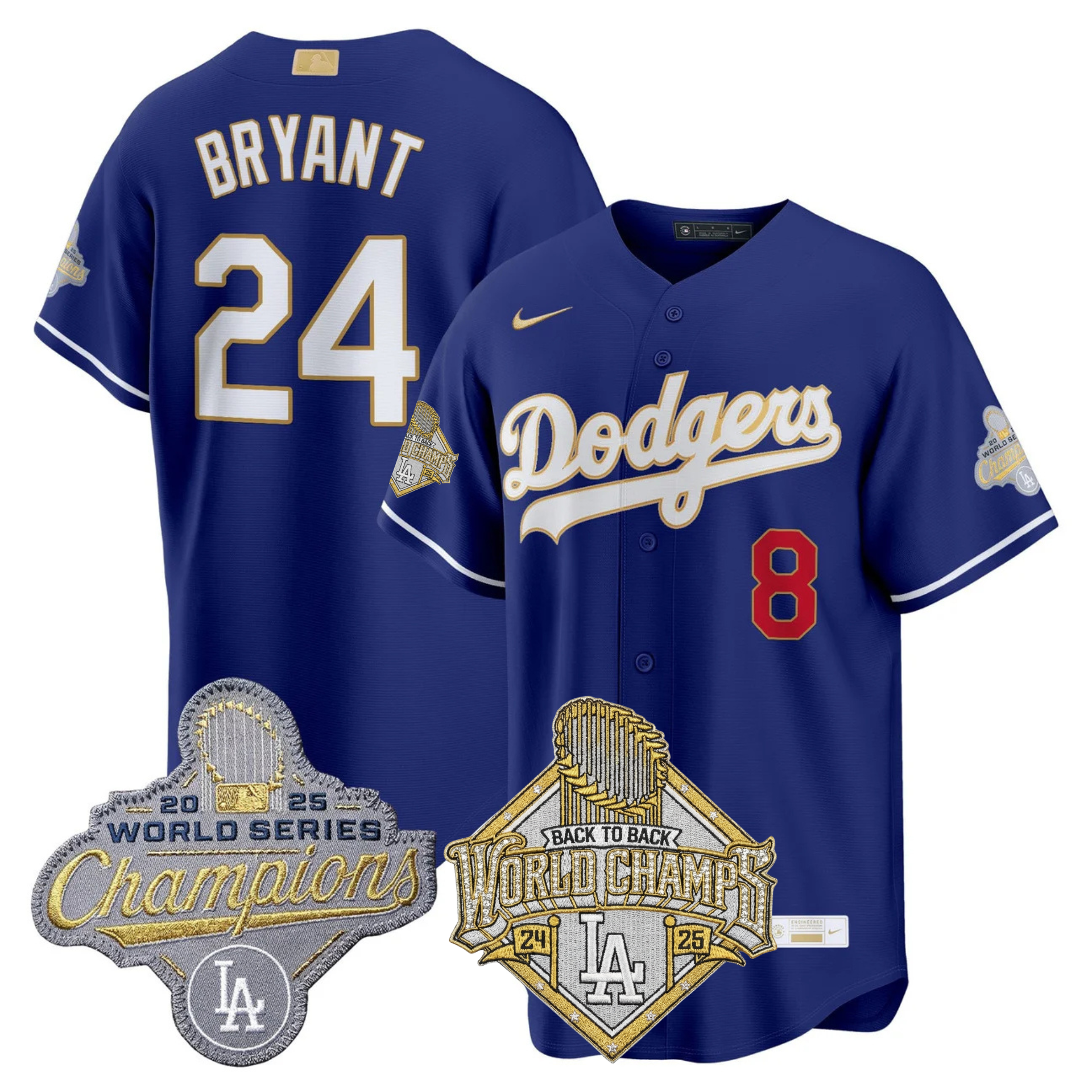 LAD 2026 Gold Collection Stadium Jersey - Back to Back Champions Patch - All Stitched