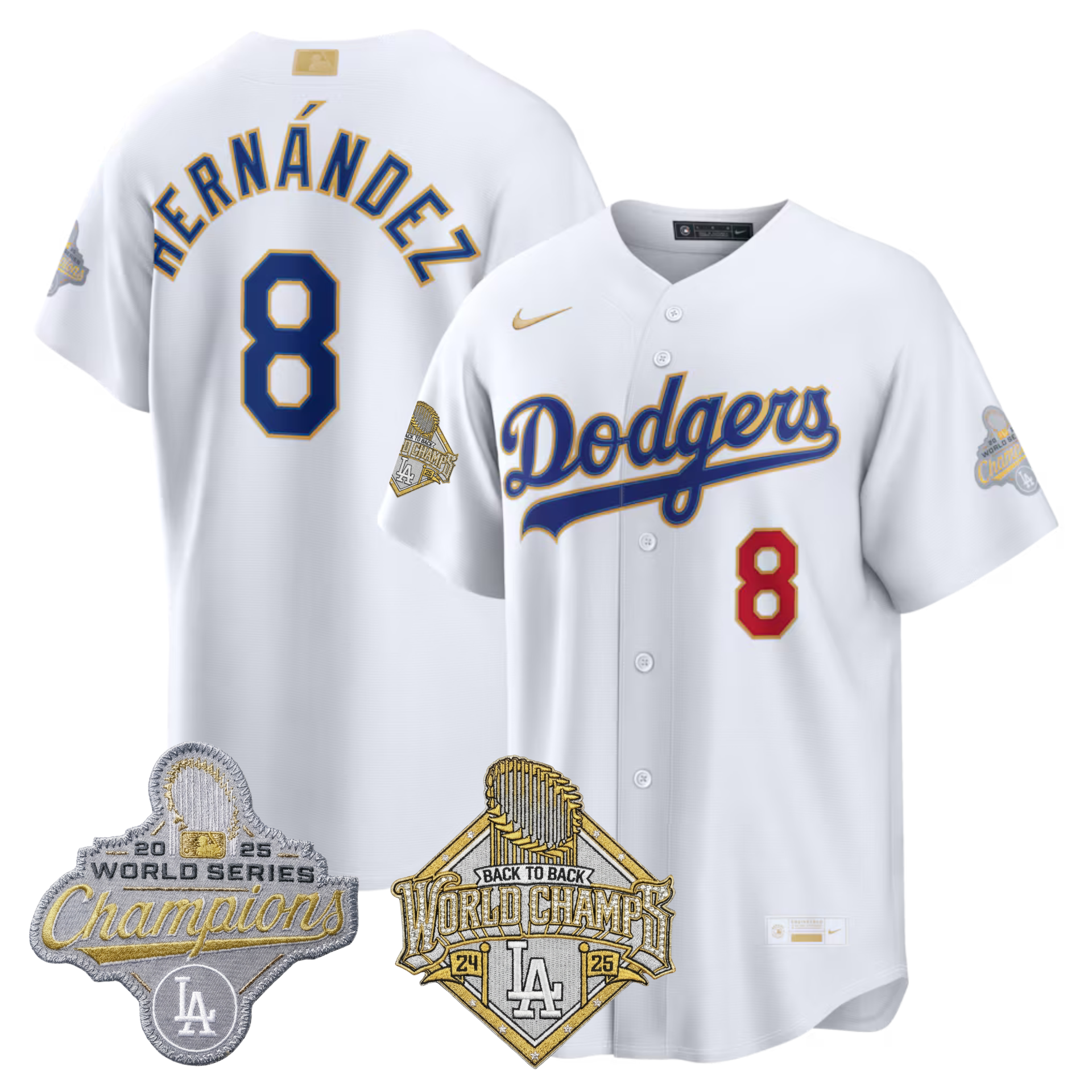 LAD 2026 Gold Collection Stadium Jersey - Back to Back Champions Patch - All Stitched