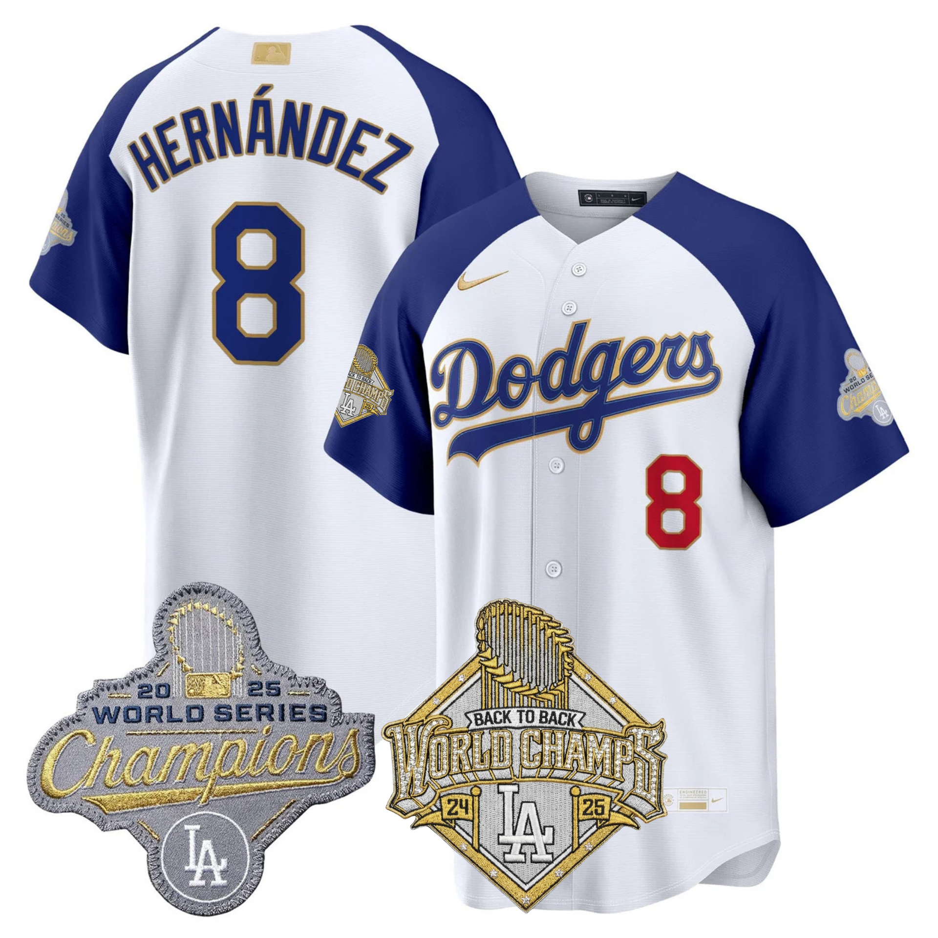 LAD 2026 Gold Collection Stadium Jersey - Back to Back Champions Patch - All Stitched