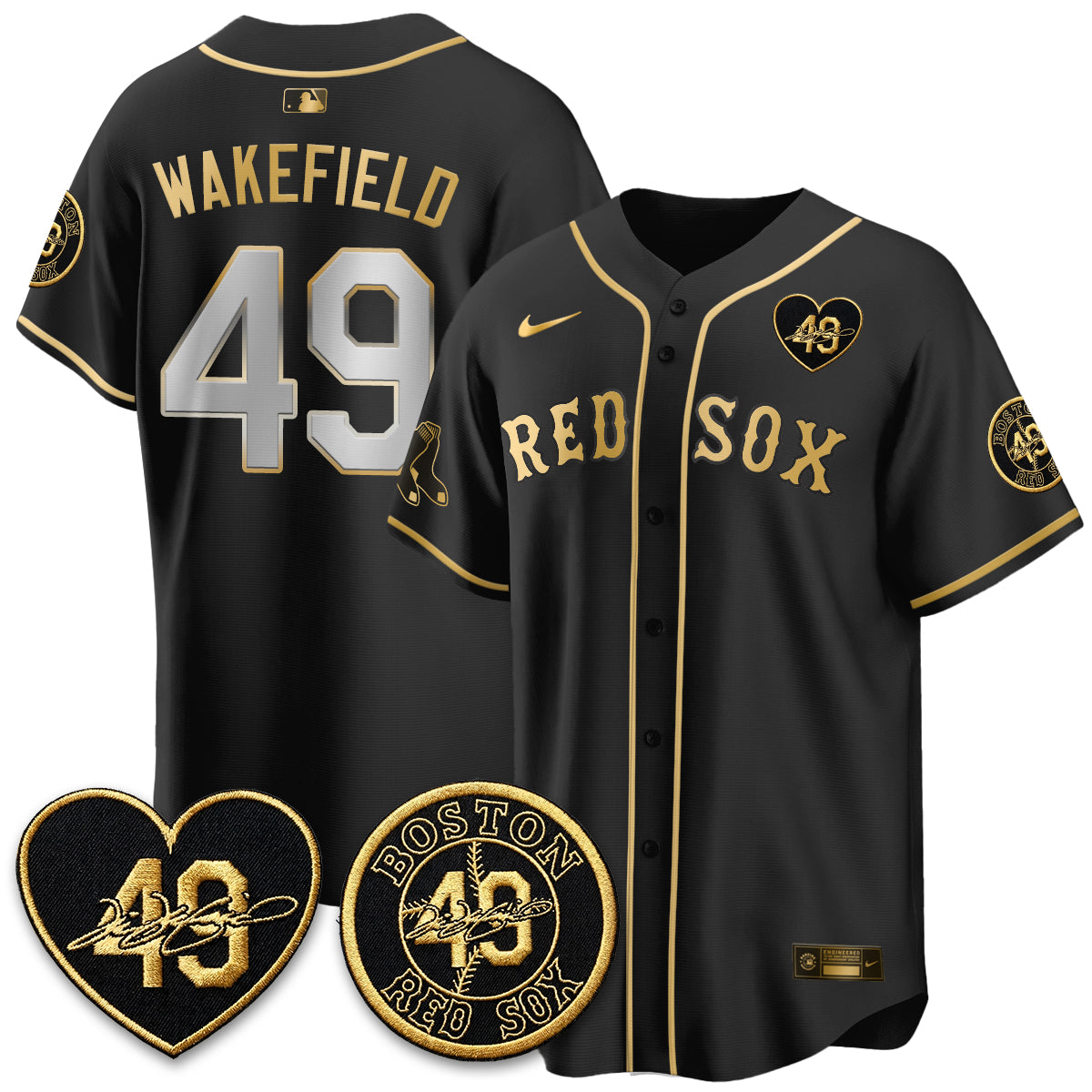 BOS Tim Wakefield Memorial Patch Vaper Premier Limited Gold Jersey - All Stitched