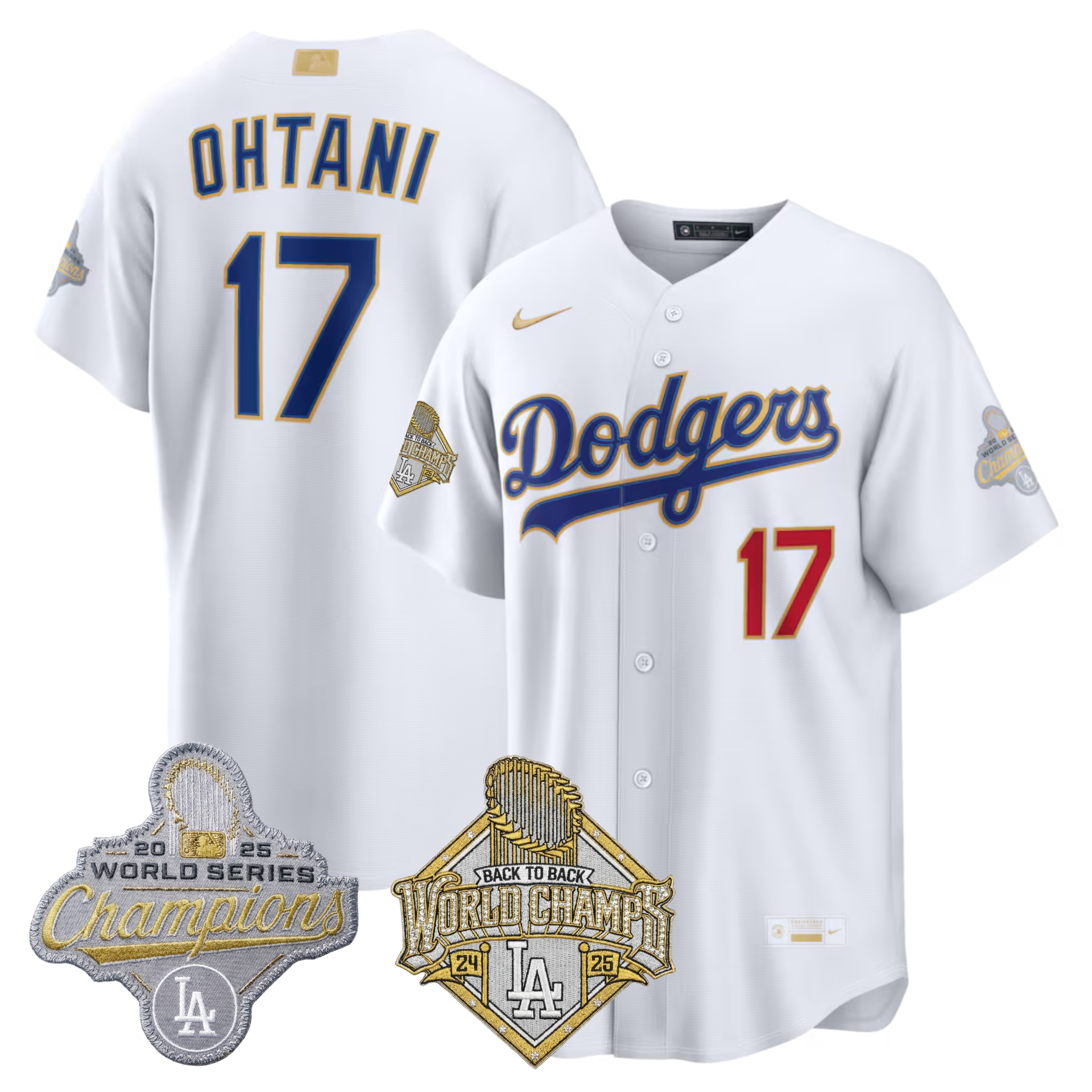 LAD 2026 Gold Collection Stadium Jersey - Back to Back Champions Patch - All Stitched