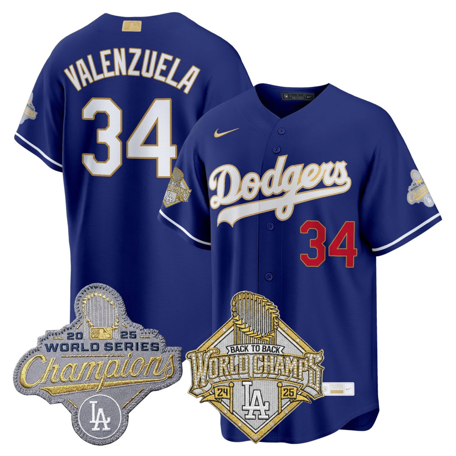 LAD 2026 Gold Collection Stadium Jersey - Back to Back Champions Patch - All Stitched