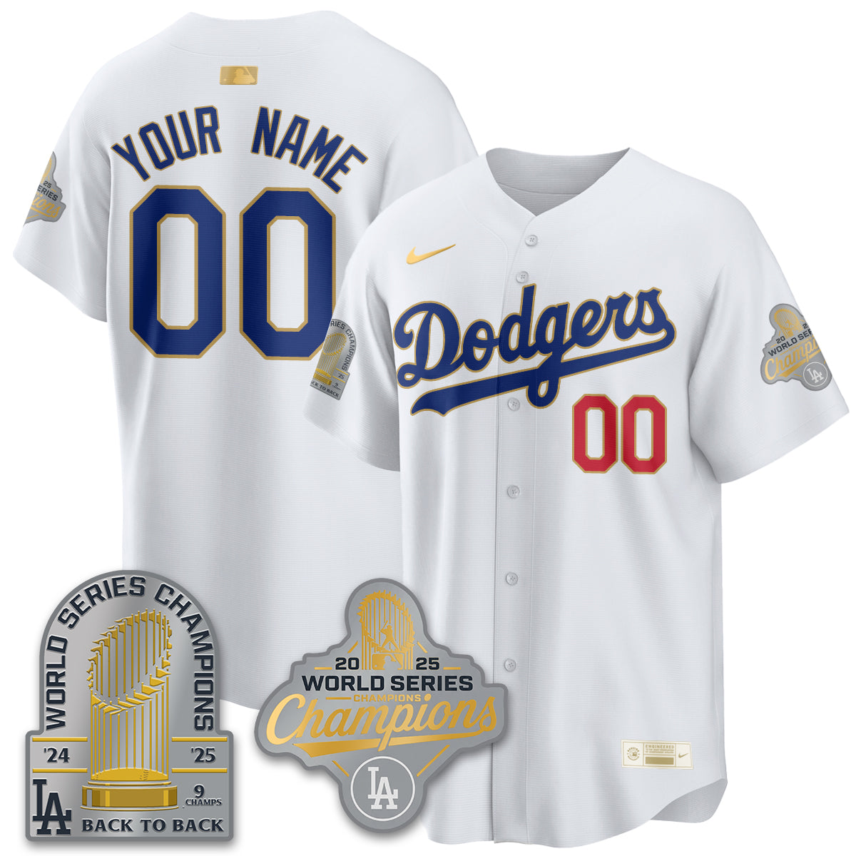 LAD Gold Collection Stadium Vapor Limited Custom Jersey - 9x Champs - All Stitched