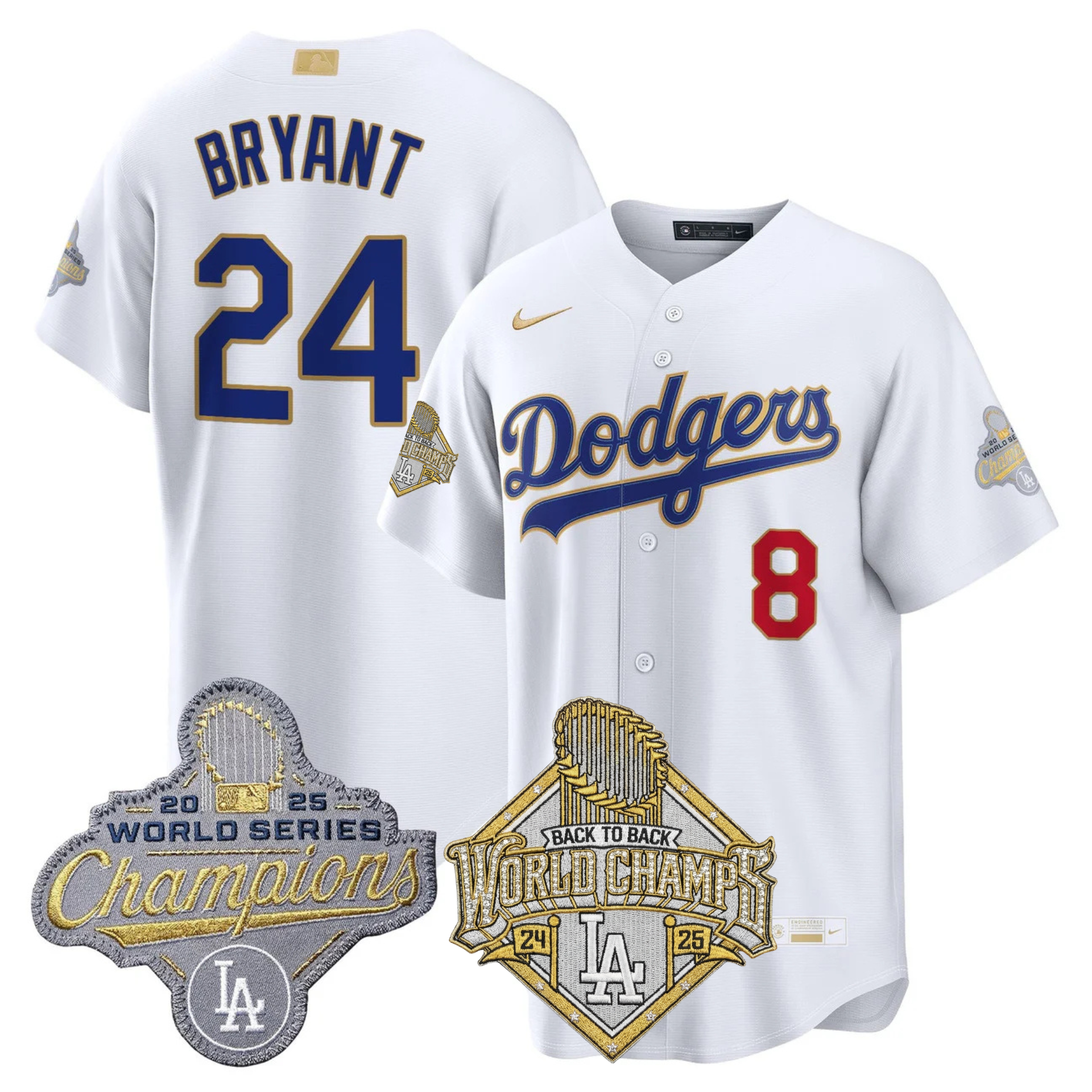 LAD 2026 Gold Collection Stadium Jersey - Back to Back Champions Patch - All Stitched